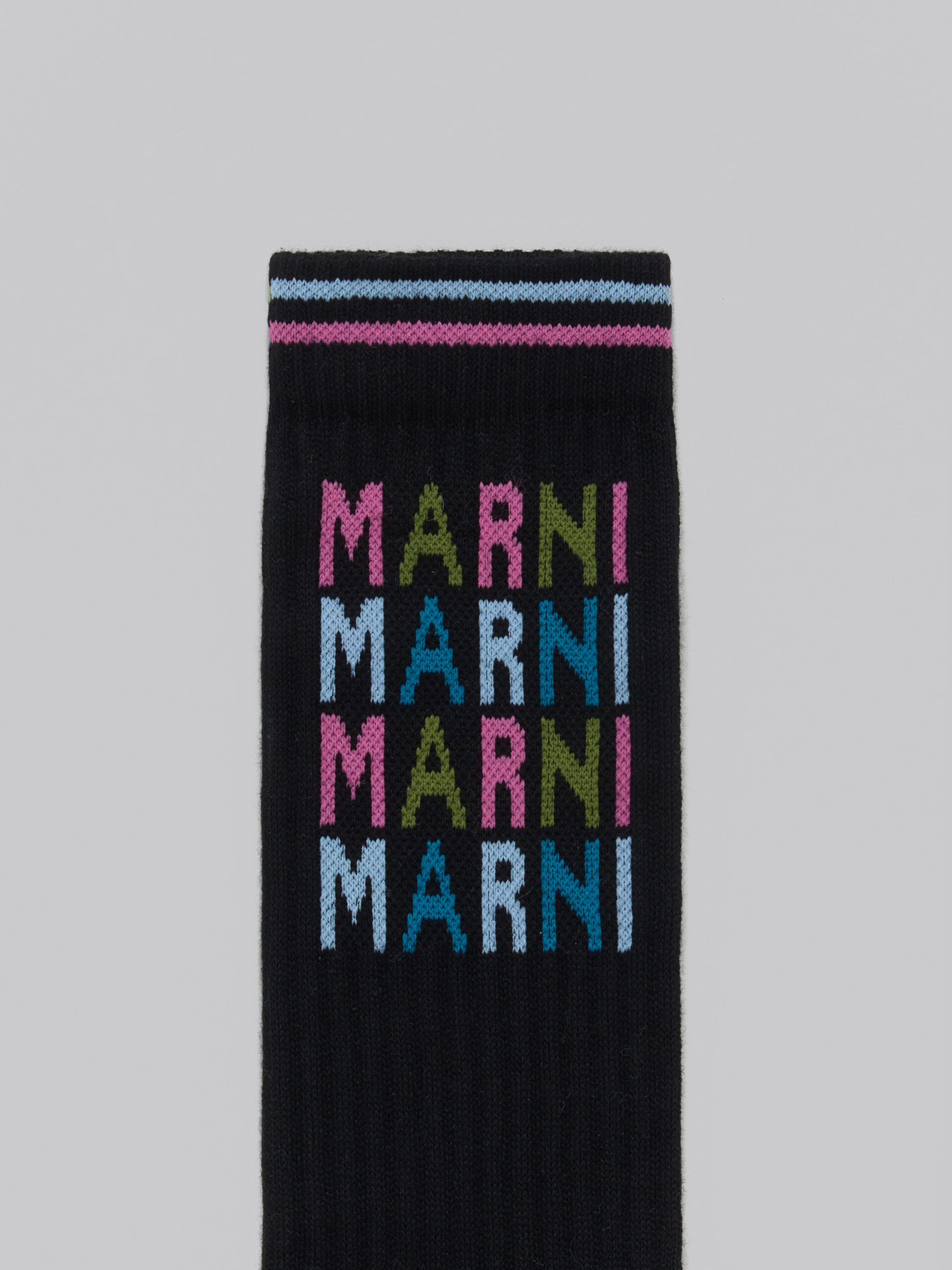 Black ribbed cotton socks with multicoloured logos - Socks - Image 3