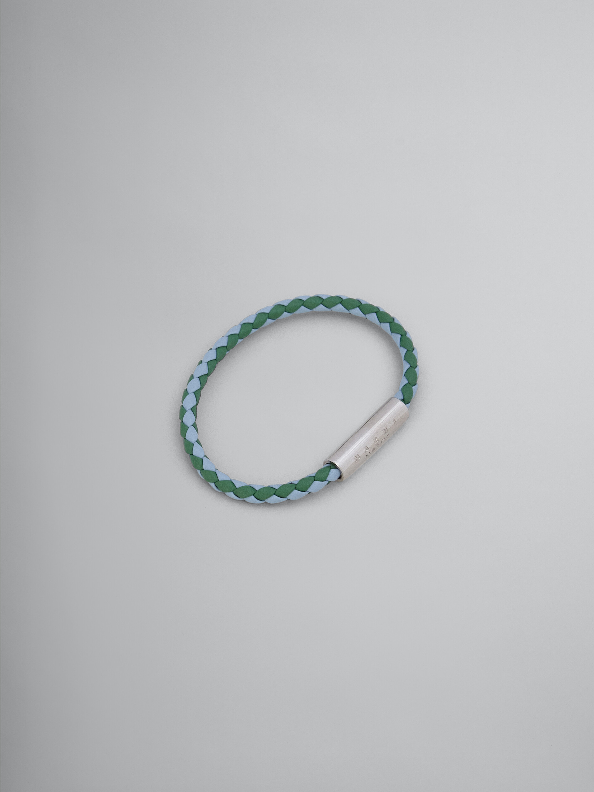 그린 & 라이트 블루 브레이디드 가죽 브레이슬릿 - Bracelets - Image 1