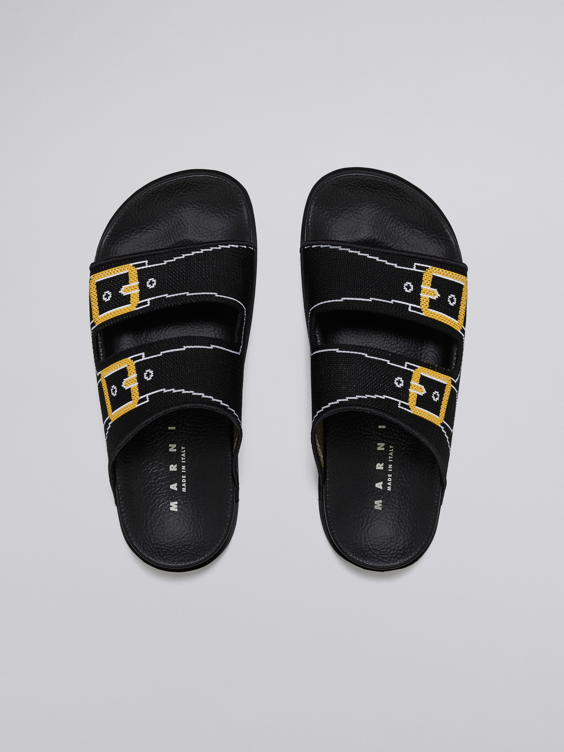 Black and gold trompe l'oeil jacquard two-strap slide - Sandals - Image 4