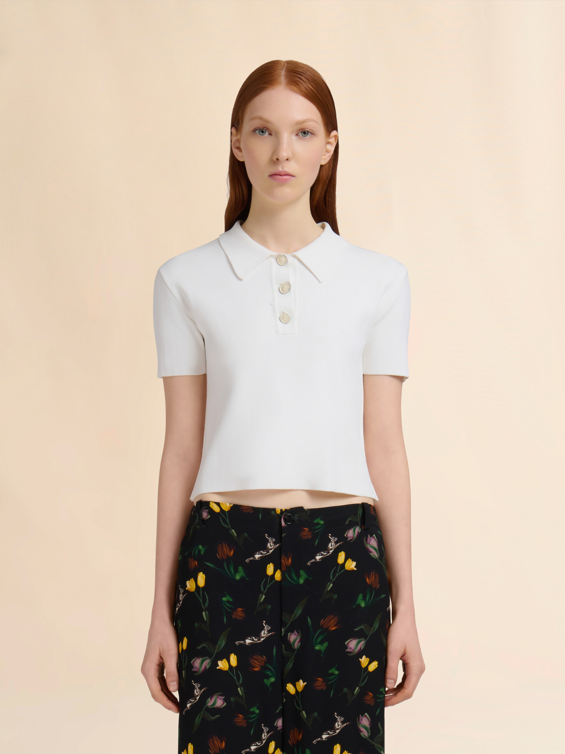 White viscose half-and-half polo - Shirts - Image 2