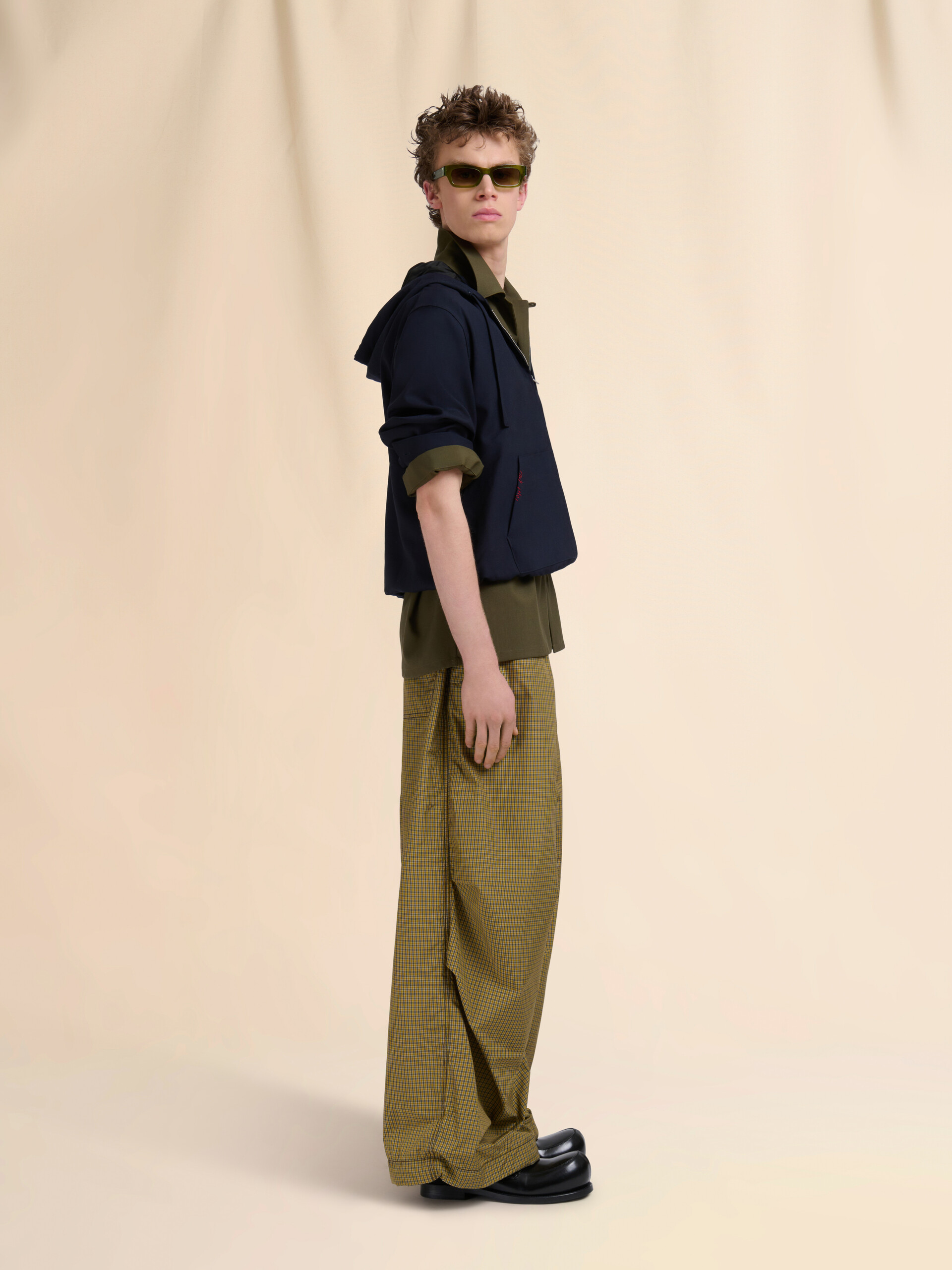 Deep blue wool hooded shirt with Marni Mending - Shirts - Image 5