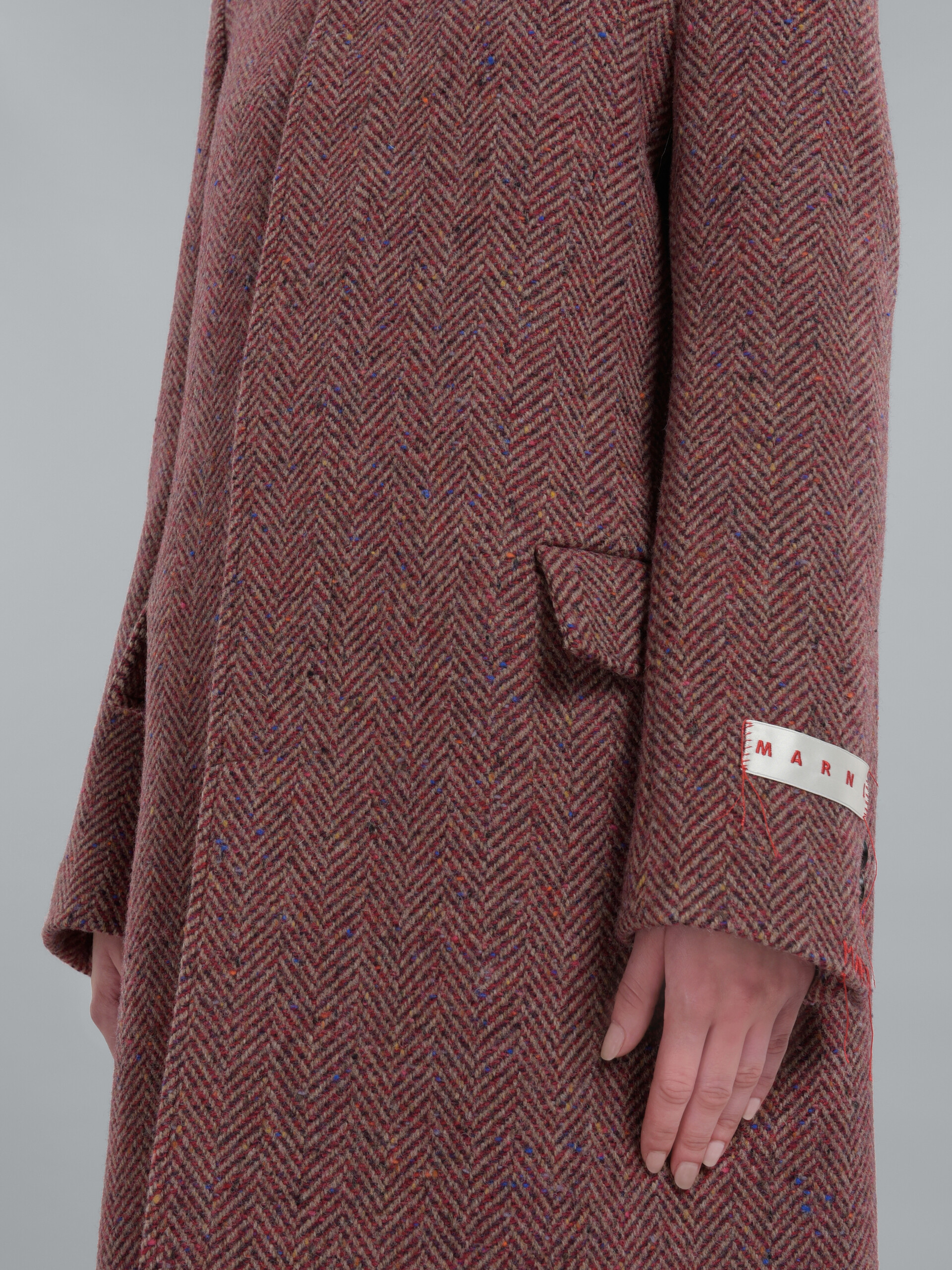 Burgundy chevron wool coat with velvet collar - Coat - Image 5