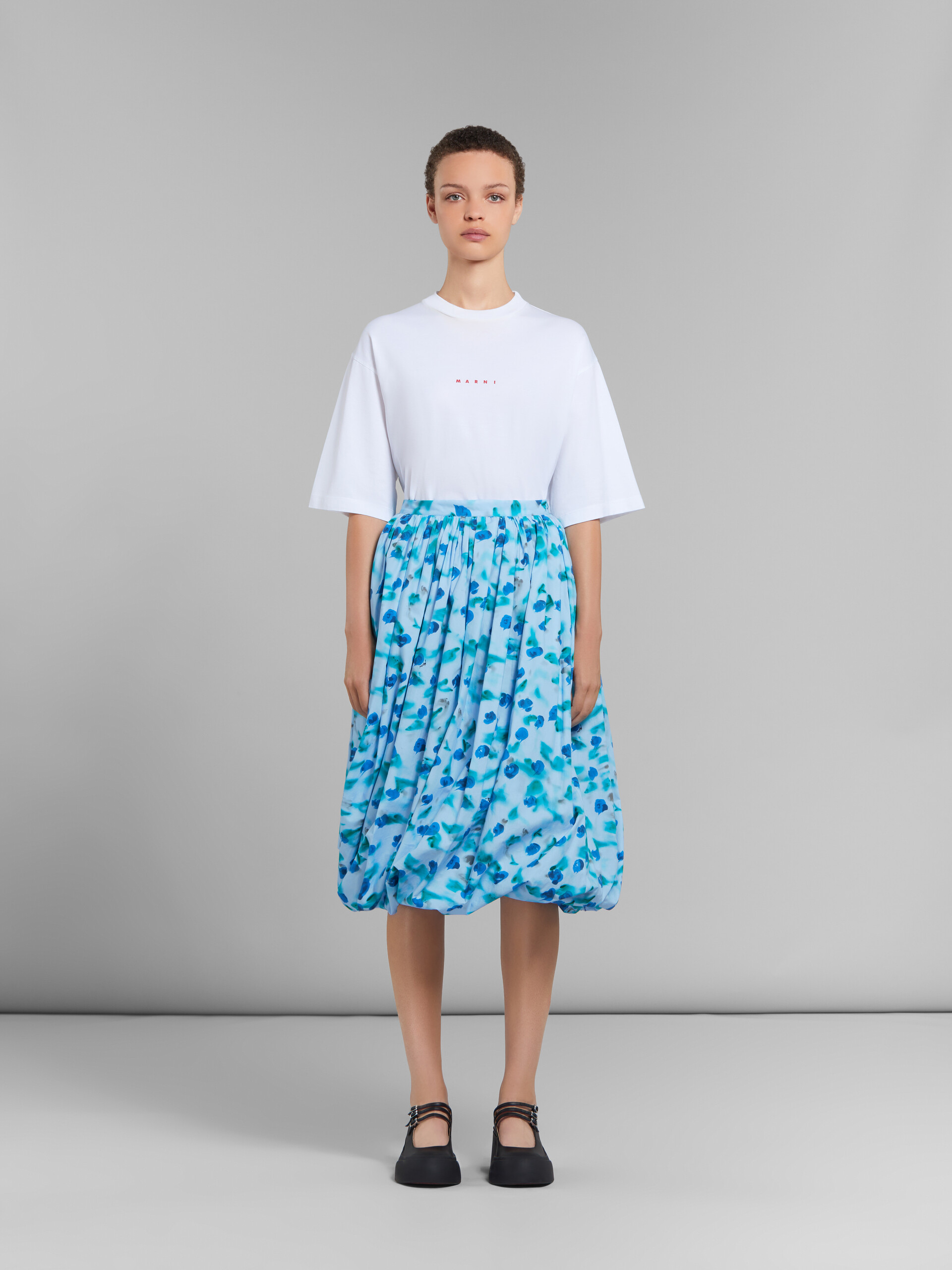 Light blue poplin balloon midi skirt with Reverie print - Skirts - Image 2