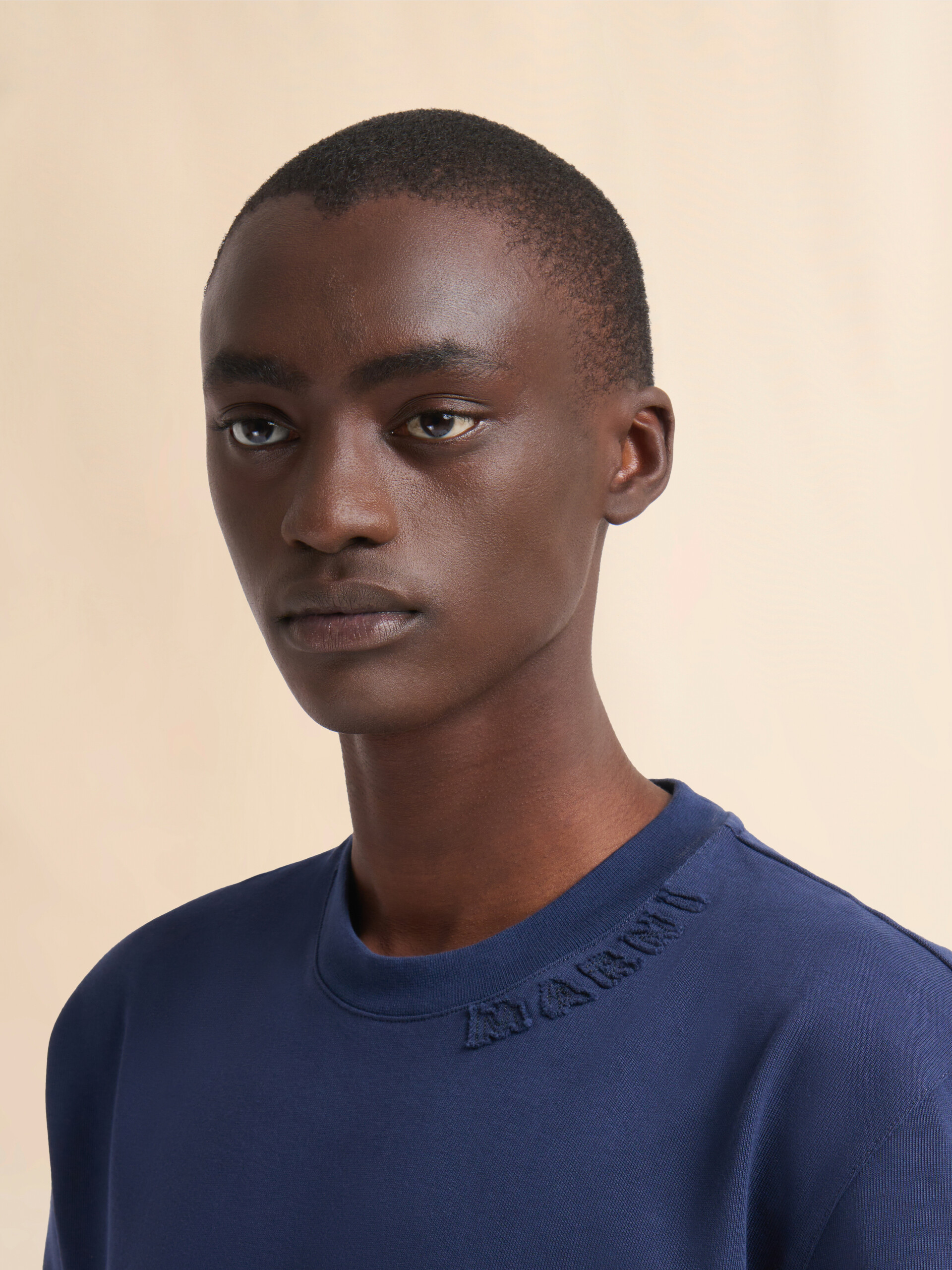 Deep blue organic cotton oversized T-shirt with Marni patches | Marni