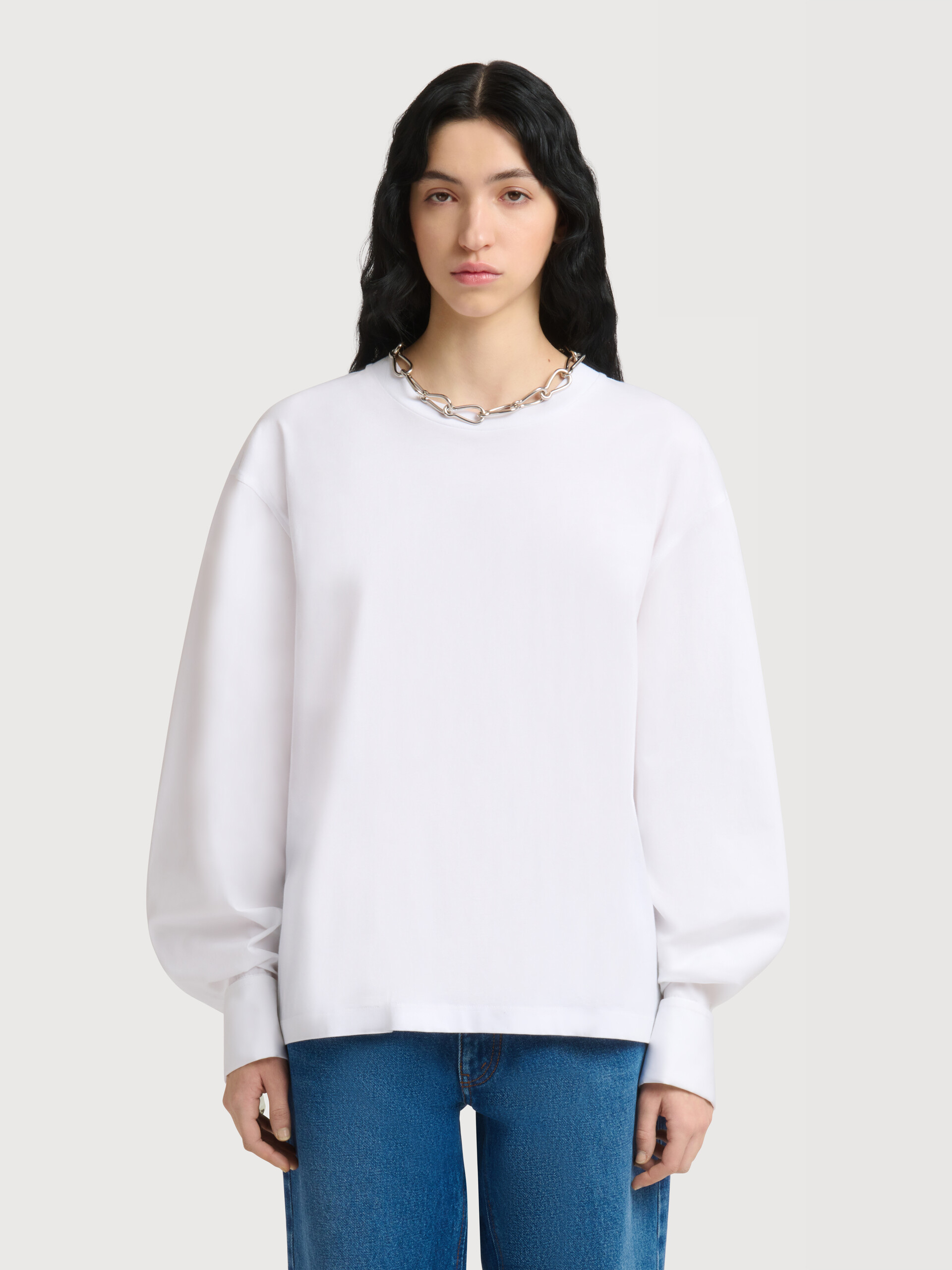 White cotton T-shirt with shirt sleeves - T-shirts - Image 2