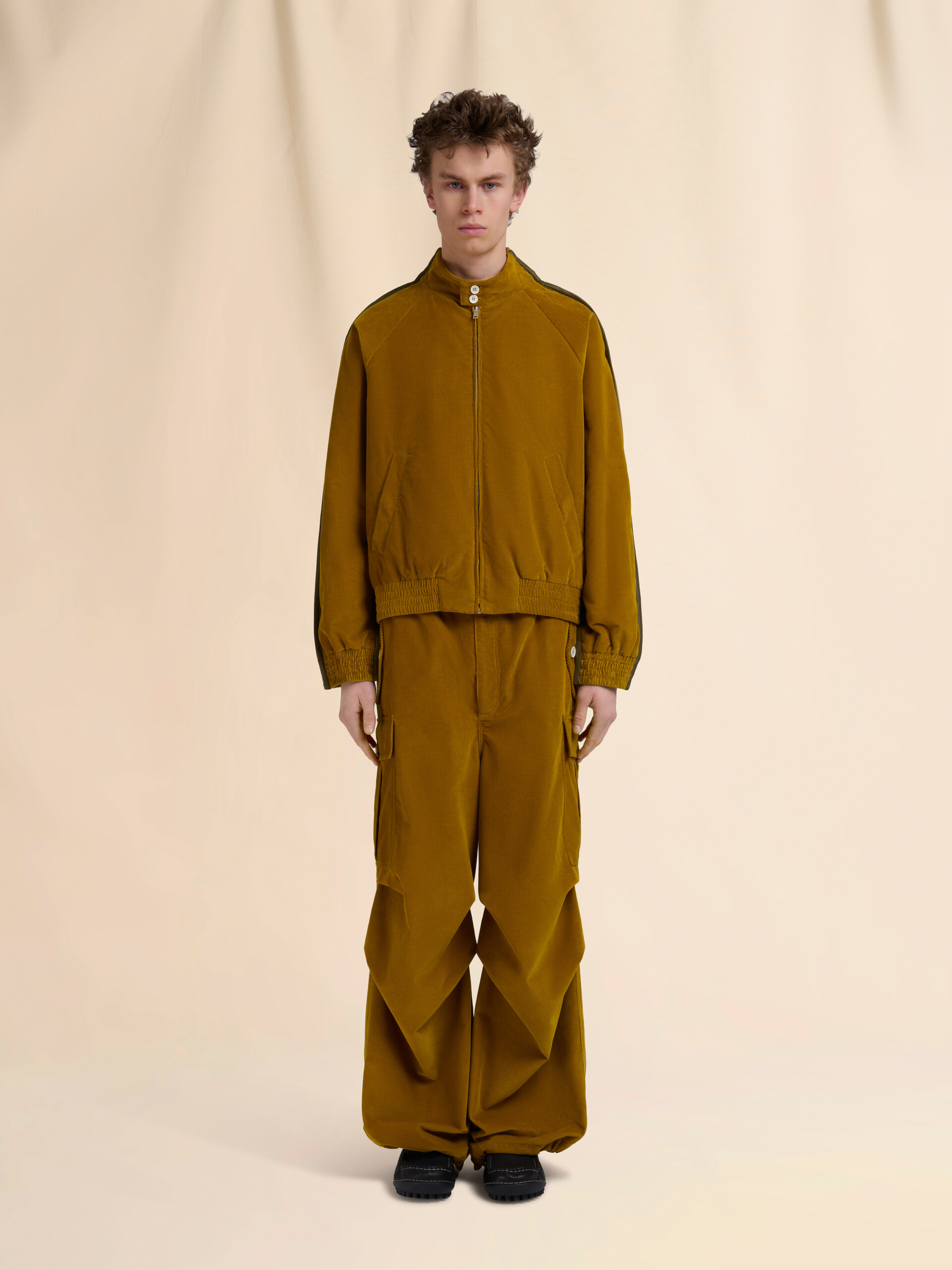 Mustard corduroy bomber with nylon back - Jackets - Image 2