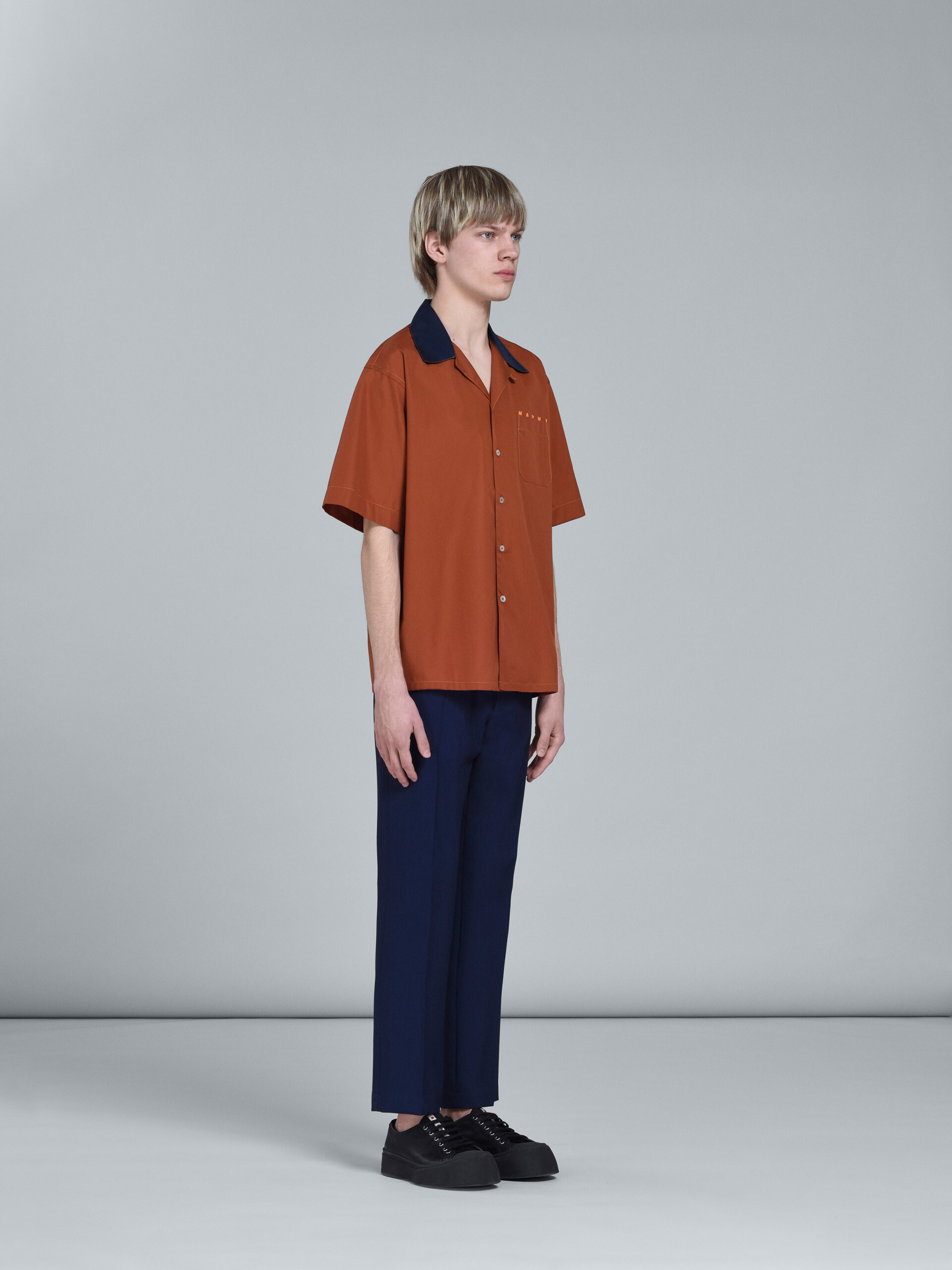 Brown Logo Print Poplin Bowling Shirt Marni