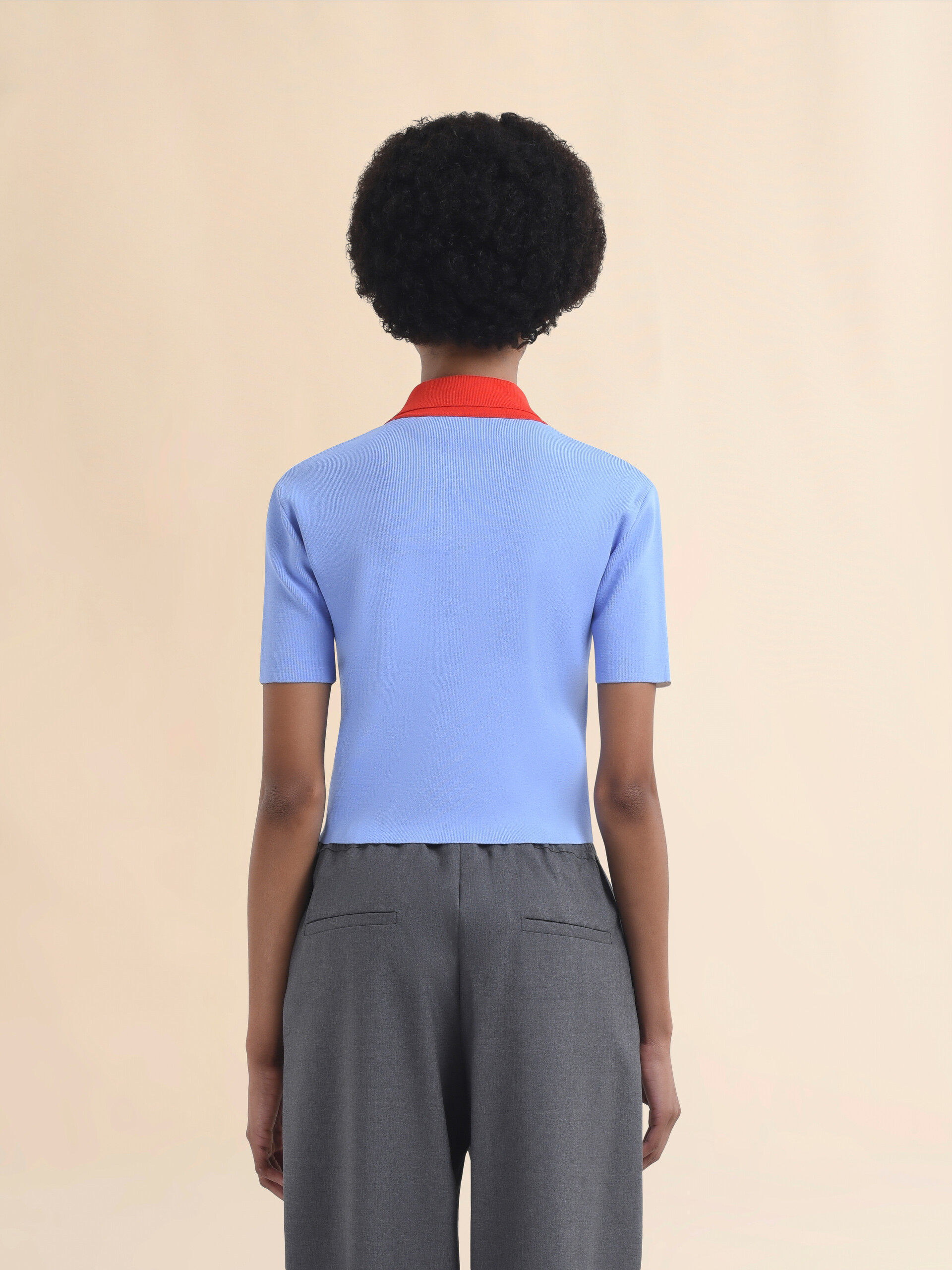 White technical viscose polo with contrasting back panel - Shirts - Image 3
