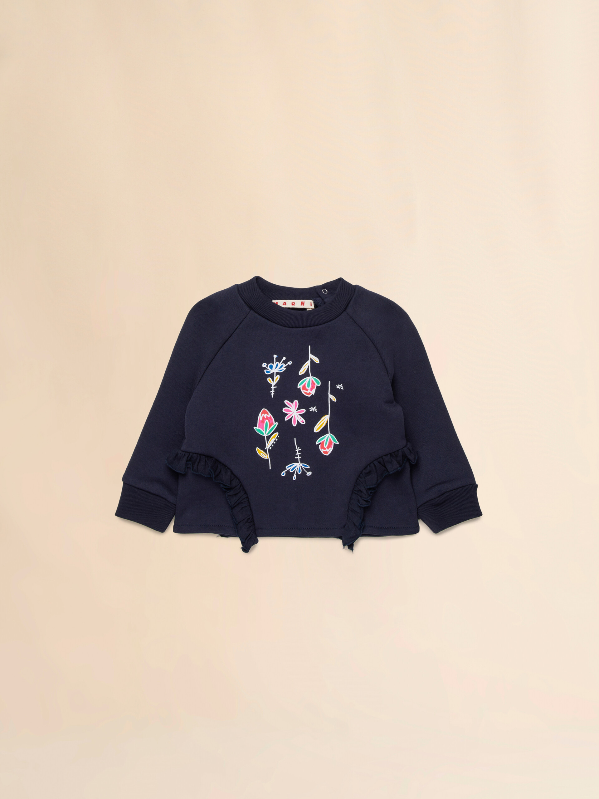 Deep blue cotton sweatshirt with Fiorellini/Stecchini print - Sweaters - Image 1