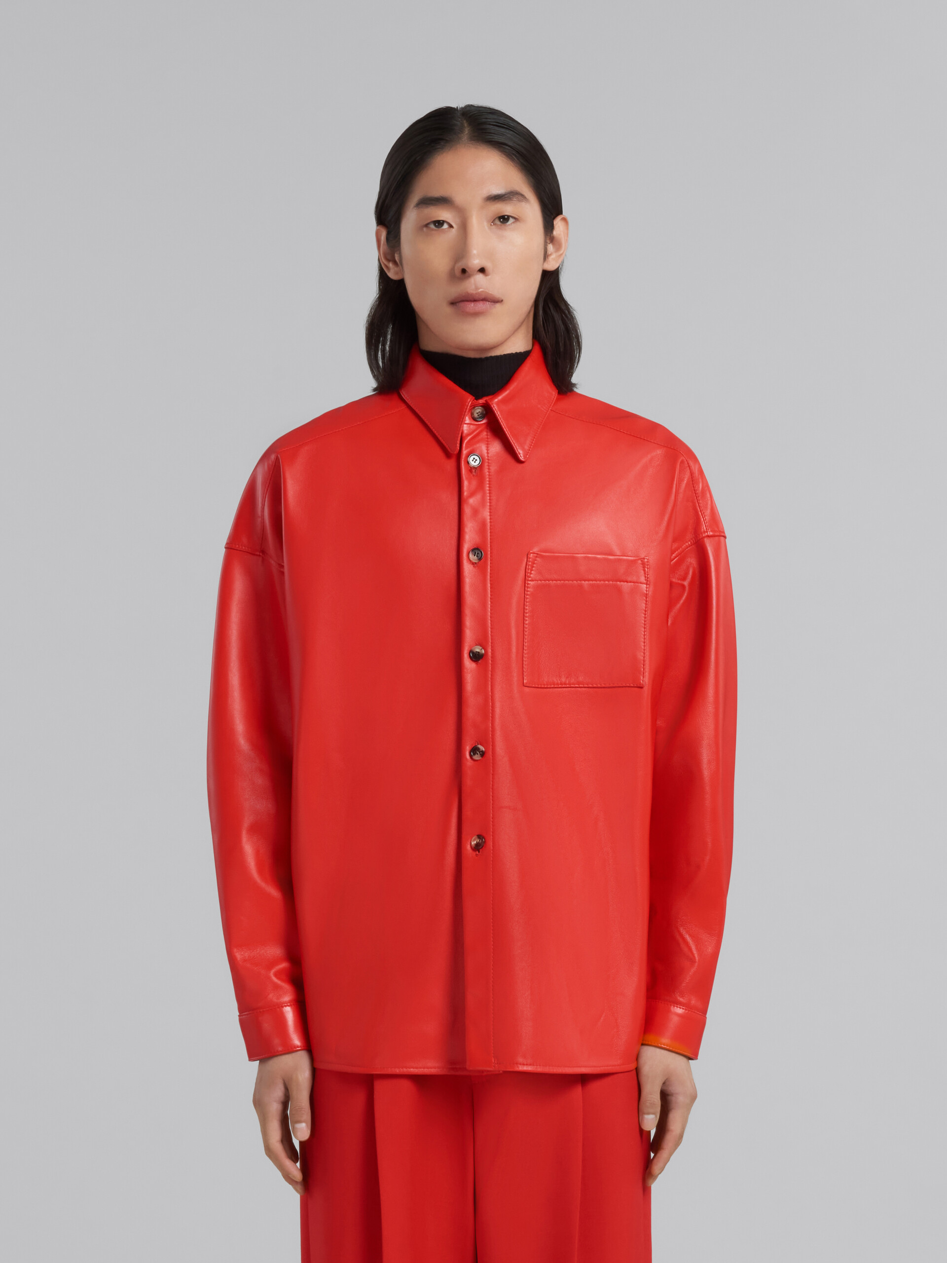 Red nappa leather shirt - Shirts - Image 2