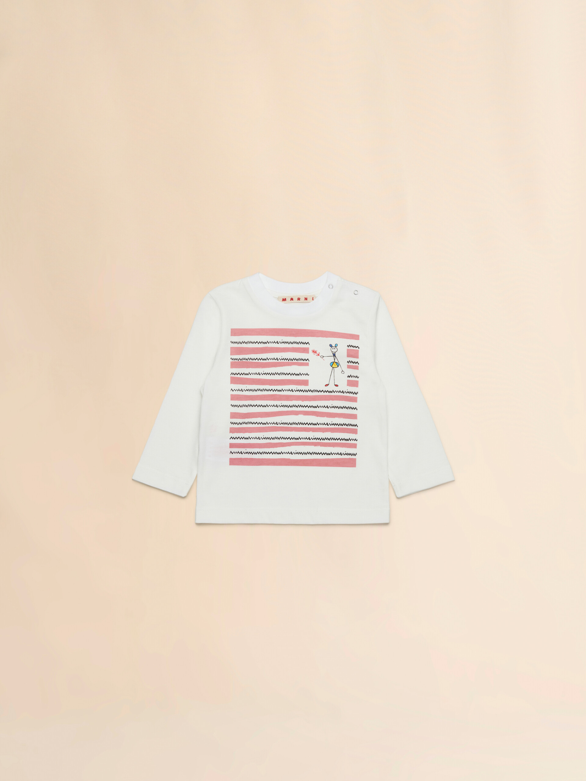 Off-white cotton long-sleeved T-shirt with Fiorellini/Stecchini print - T-shirts - Image 1