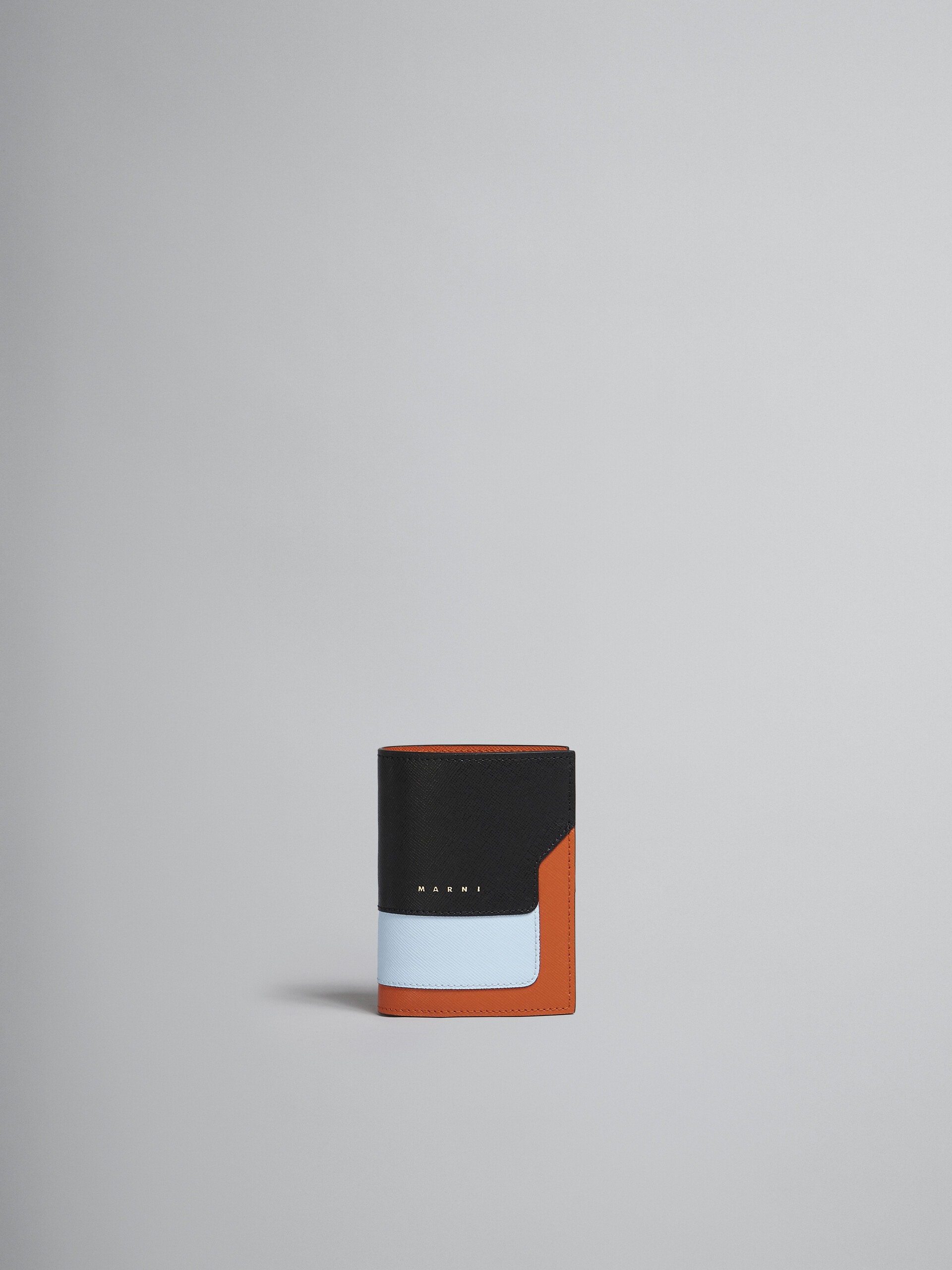Mehrfarbige zweifache Faltbrieftasche aus schwarzem Saffiano-Leder - Brieftaschen - Image 1