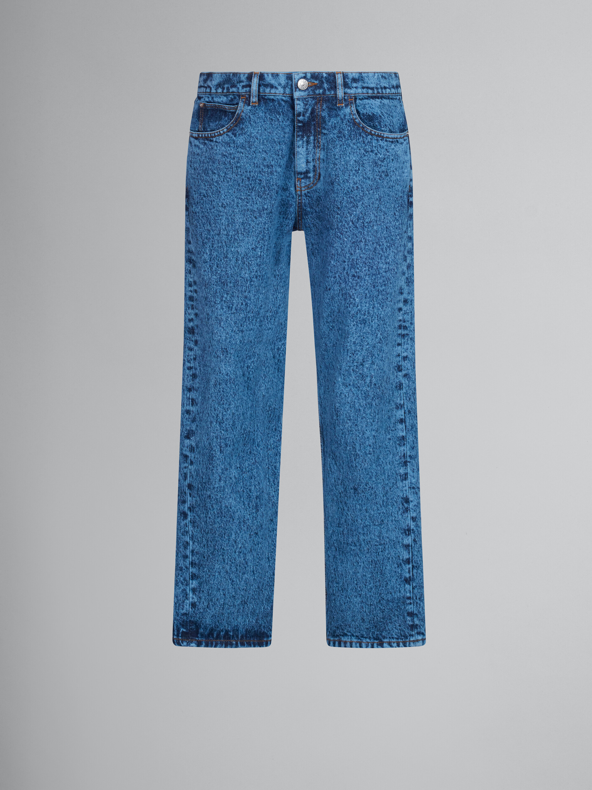 Blue marble-dyed straight trousers in cotton drill - Pants - Image 1