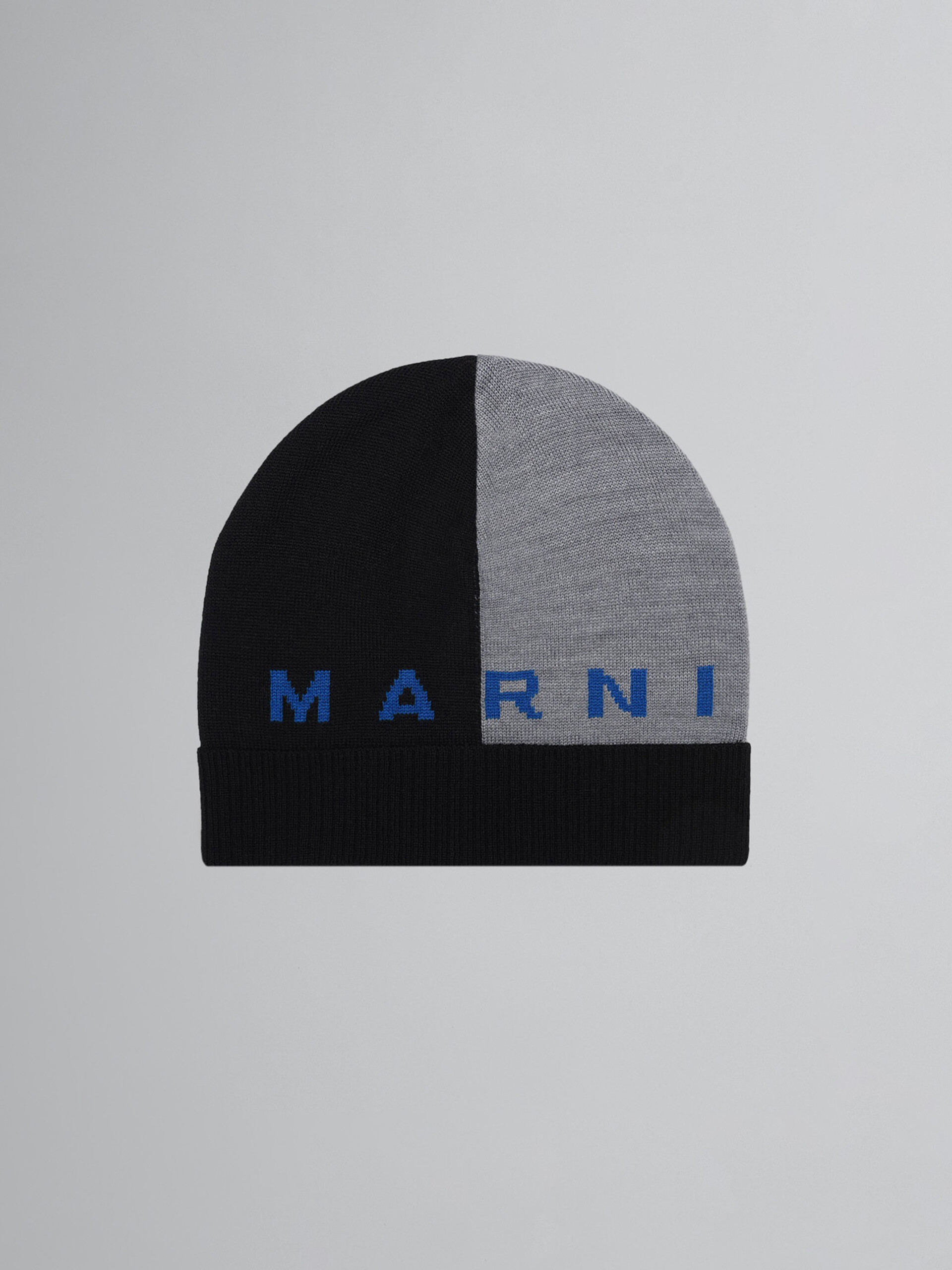 Black colour-block beanie with "Marni" intarsia - Caps - Image 1