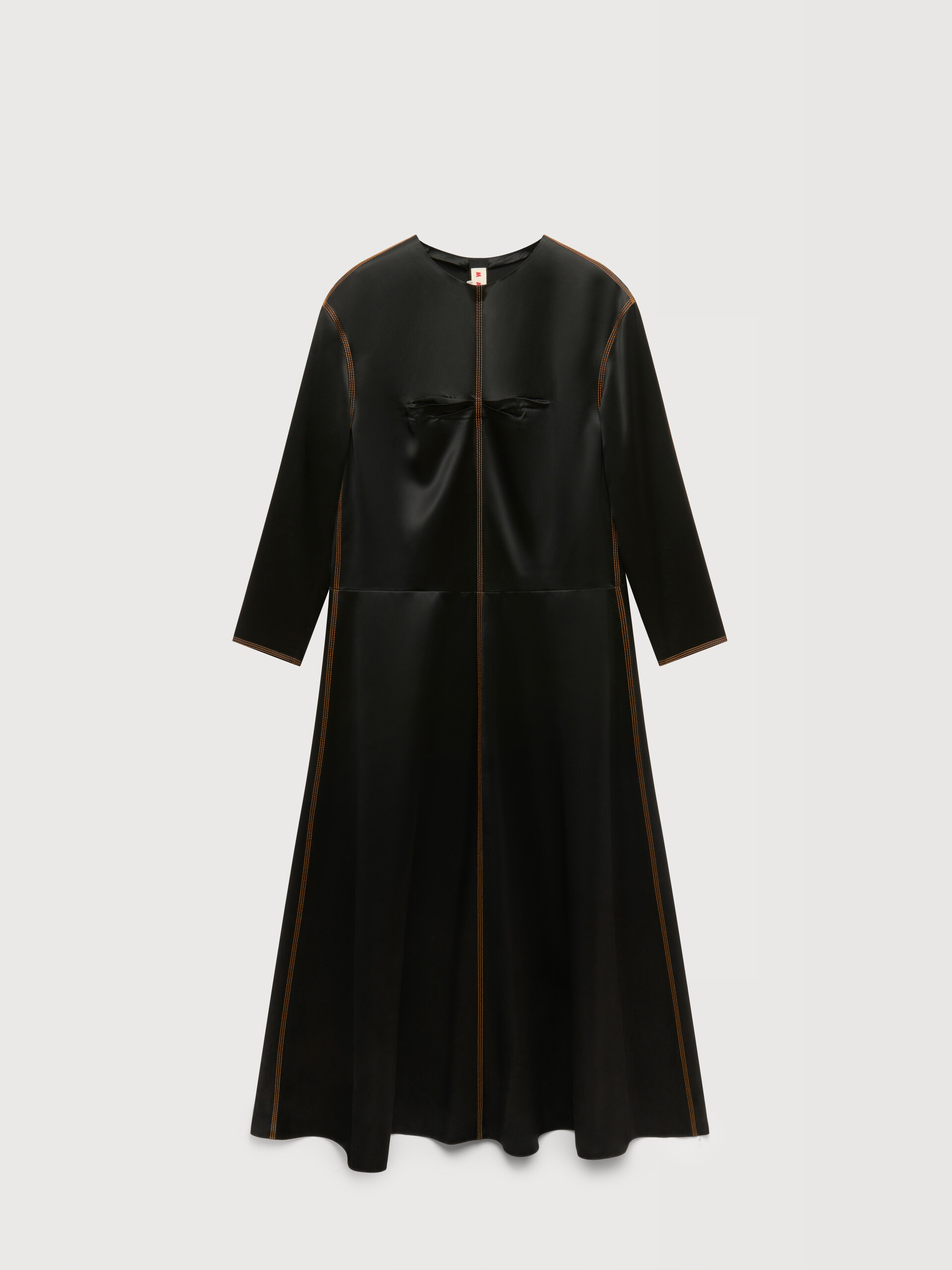 Black satin long-sleeved dress with contrast stitching - Dresses - Image 1