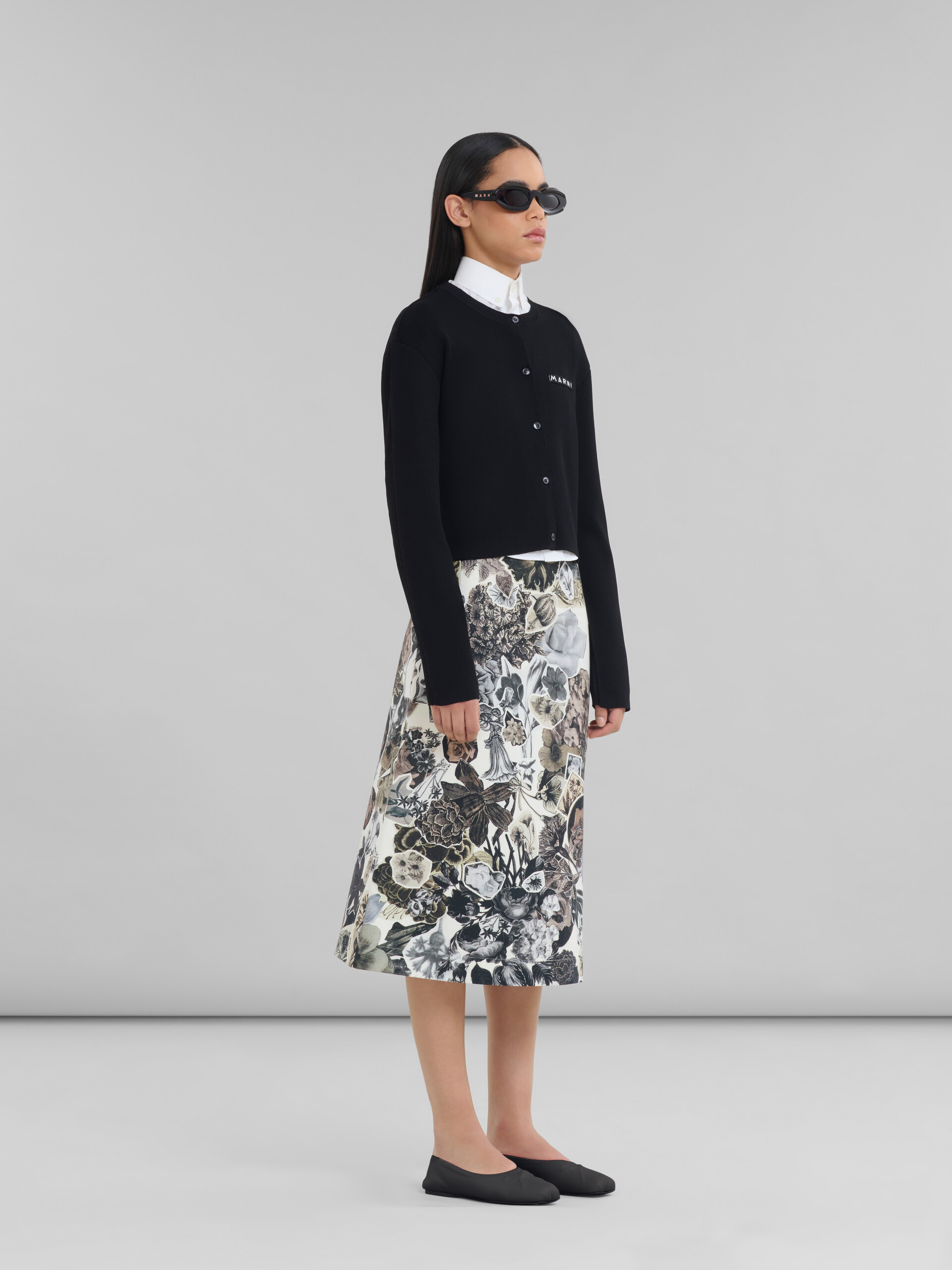 Black and white A-line skirt with Nocturnal print - Skirts - Image 5