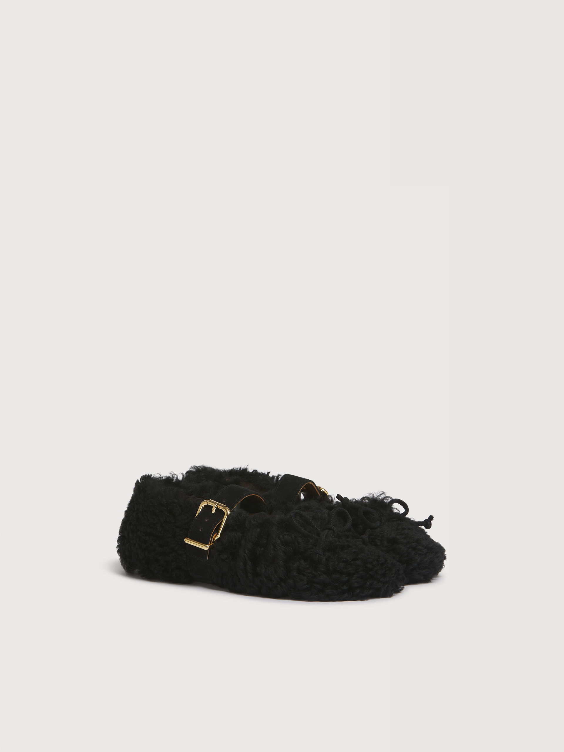 Black shearling ballerina with buckle - Ballet Shoes - Image 2