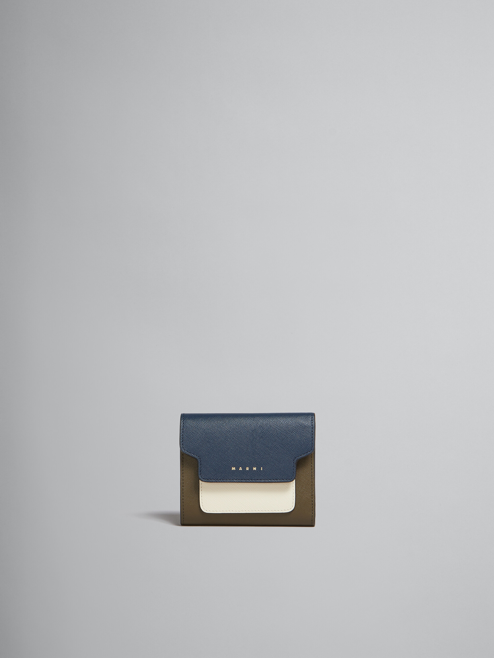 Portemonnaie aus Saffiano-Leder in Hellgrün, Weiß und Braun - Brieftaschen - Image 1
