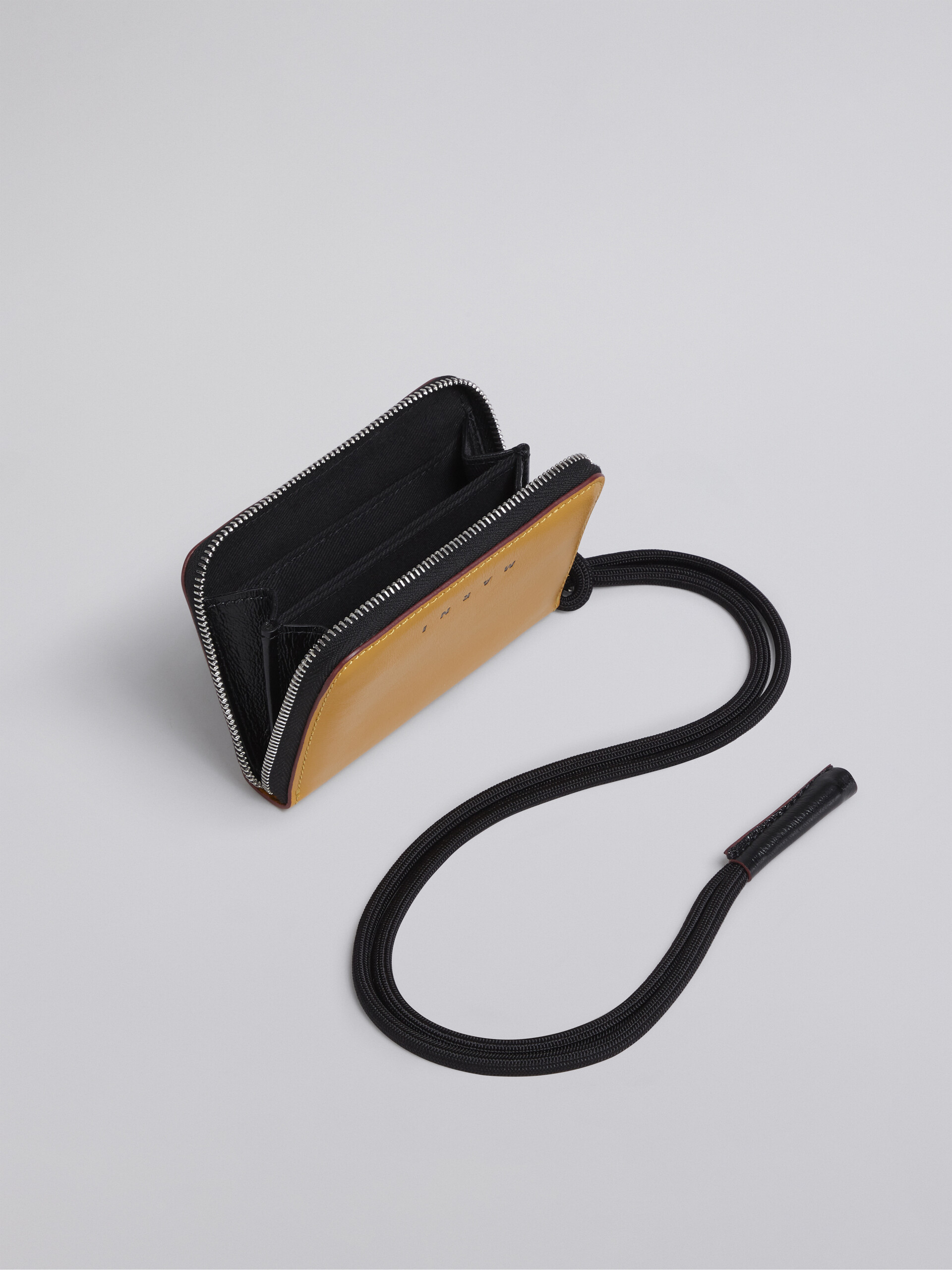 Bi-coloured yellow and black calfskin MUSEO wallet with shoulder strap - Wallets - Image 2