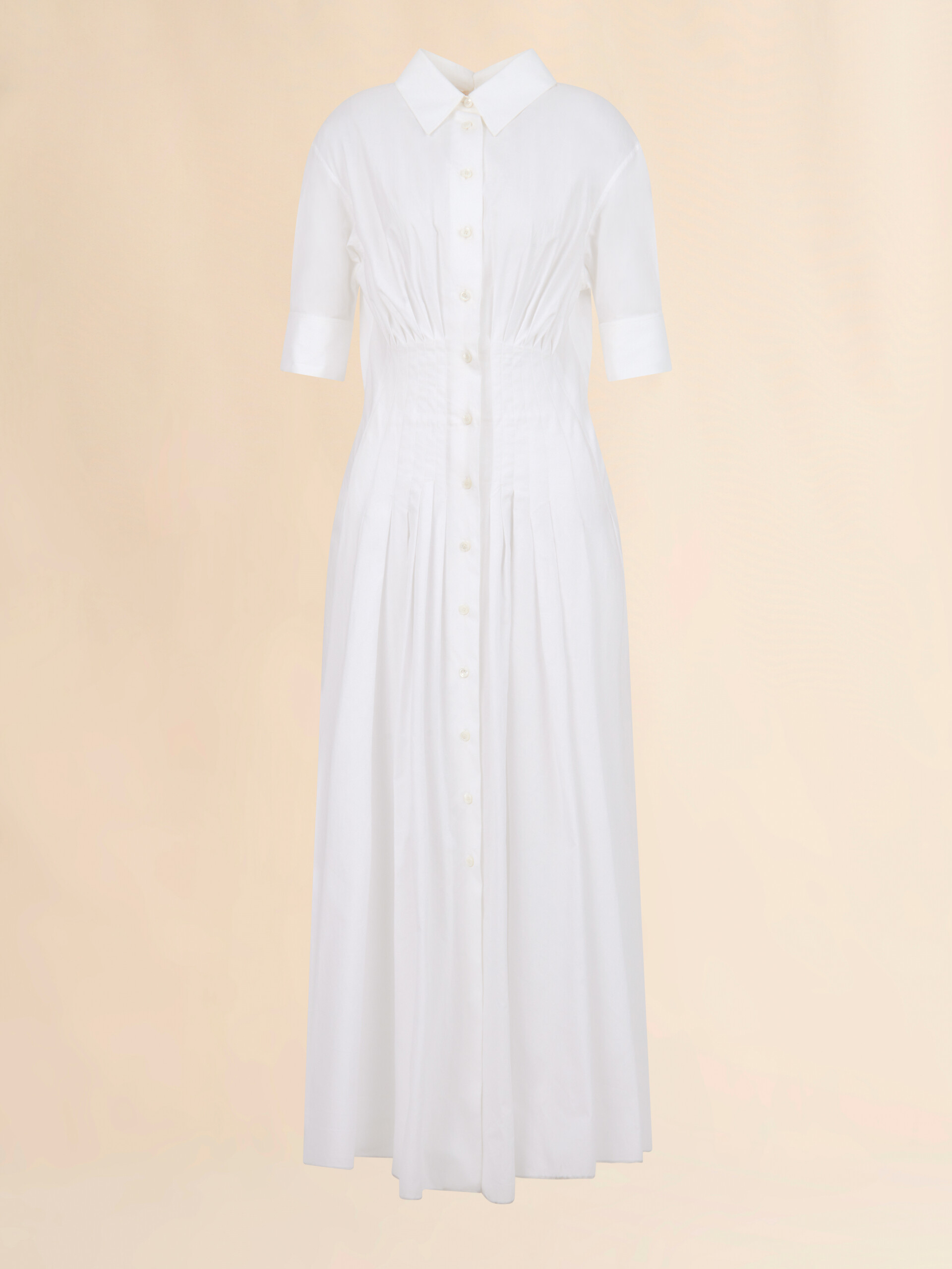 White poplin shirt dress with gathering - Dresses - Image 1