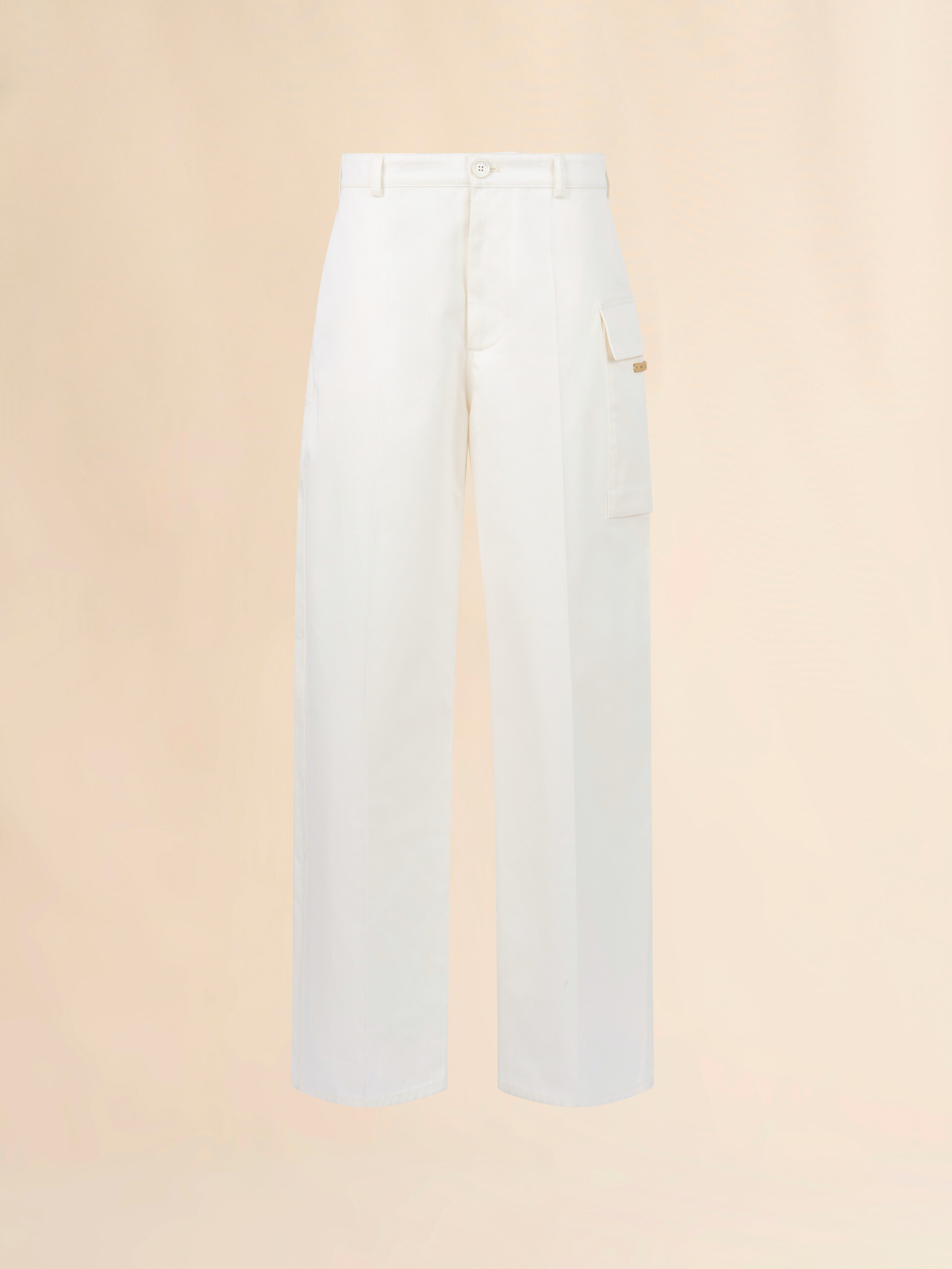 White gabardine trousers with cargo pocket - Pants - Image 1