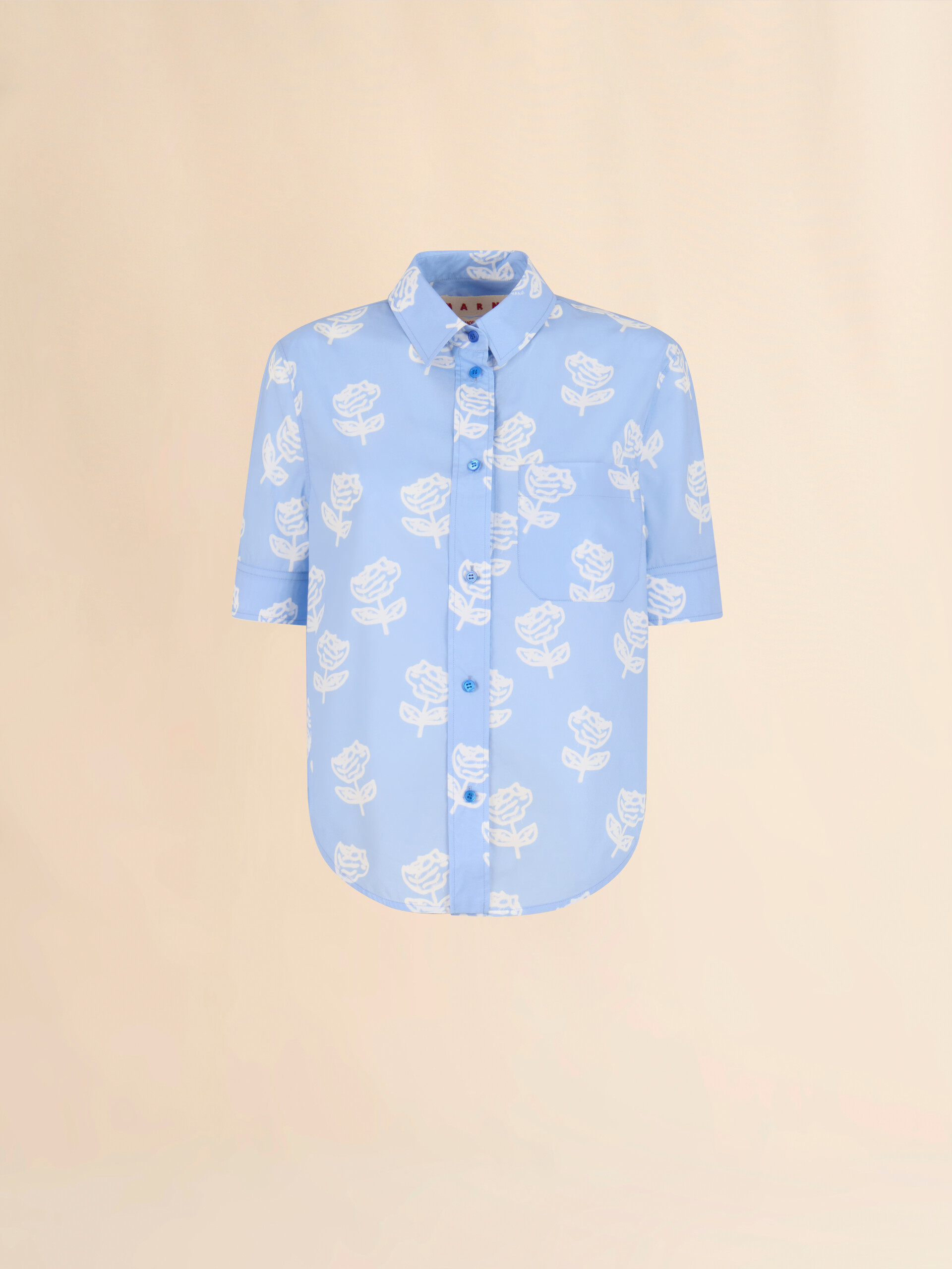 Light blue poplin short-sleeve shirt with Sprayed Roses print - Shirts - Image 1