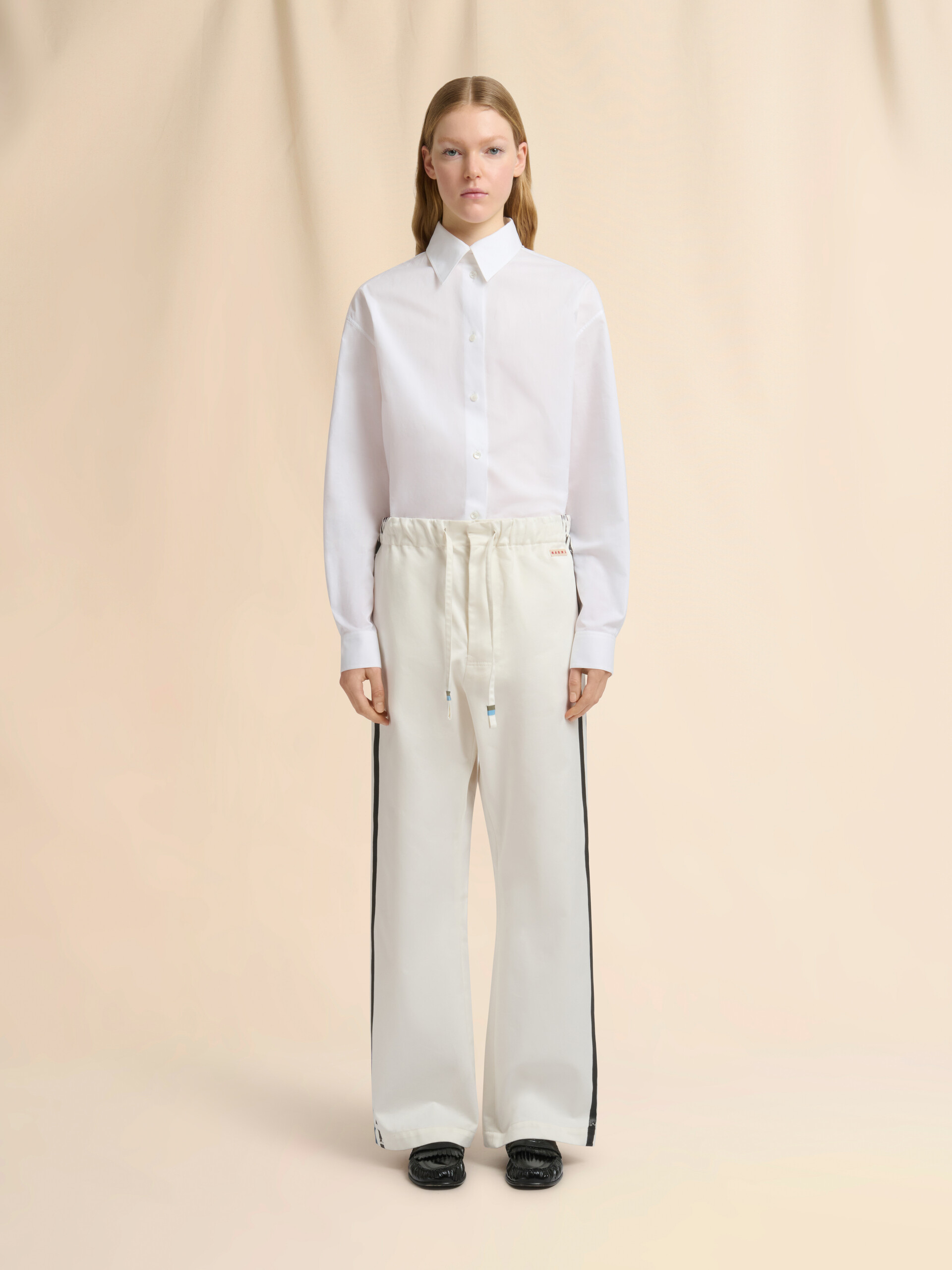White gabardine track pants with stripes - Pants - Image 2