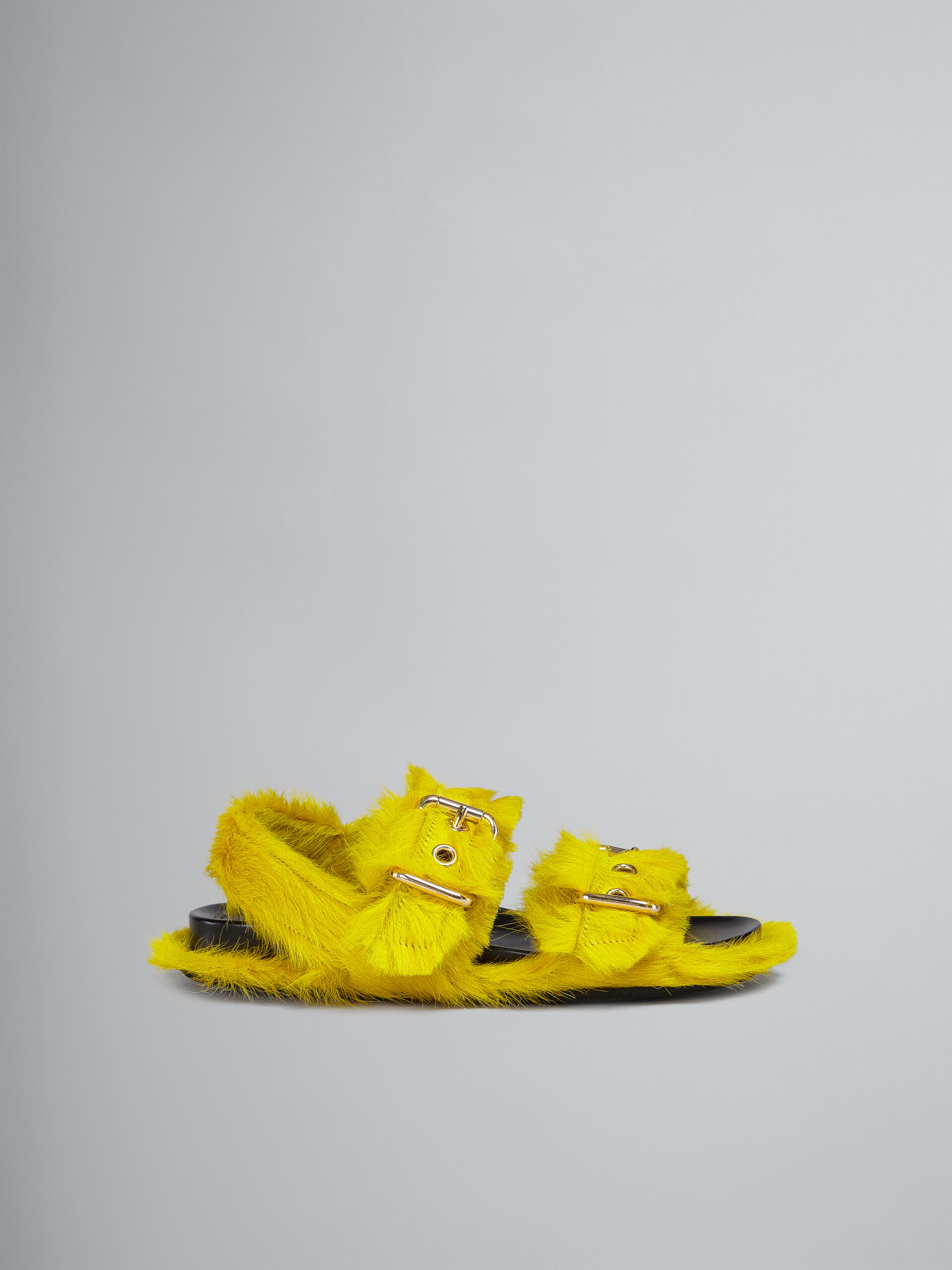 Yellow Fussbett in long calf hair - Sandals - Image 1