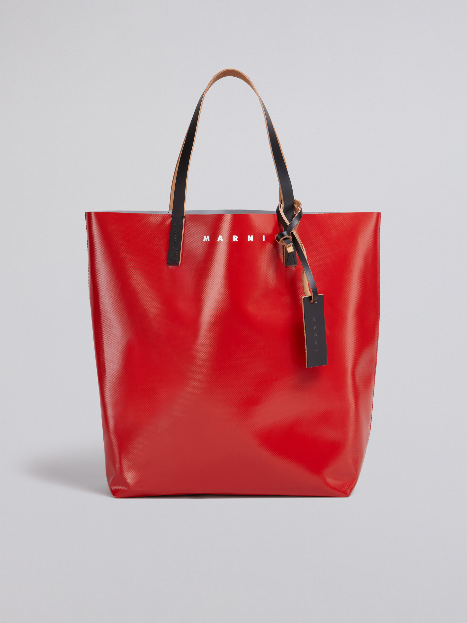 Red and grey PVC shopping bag with calf leather handles - Shopping Bags - Image 1