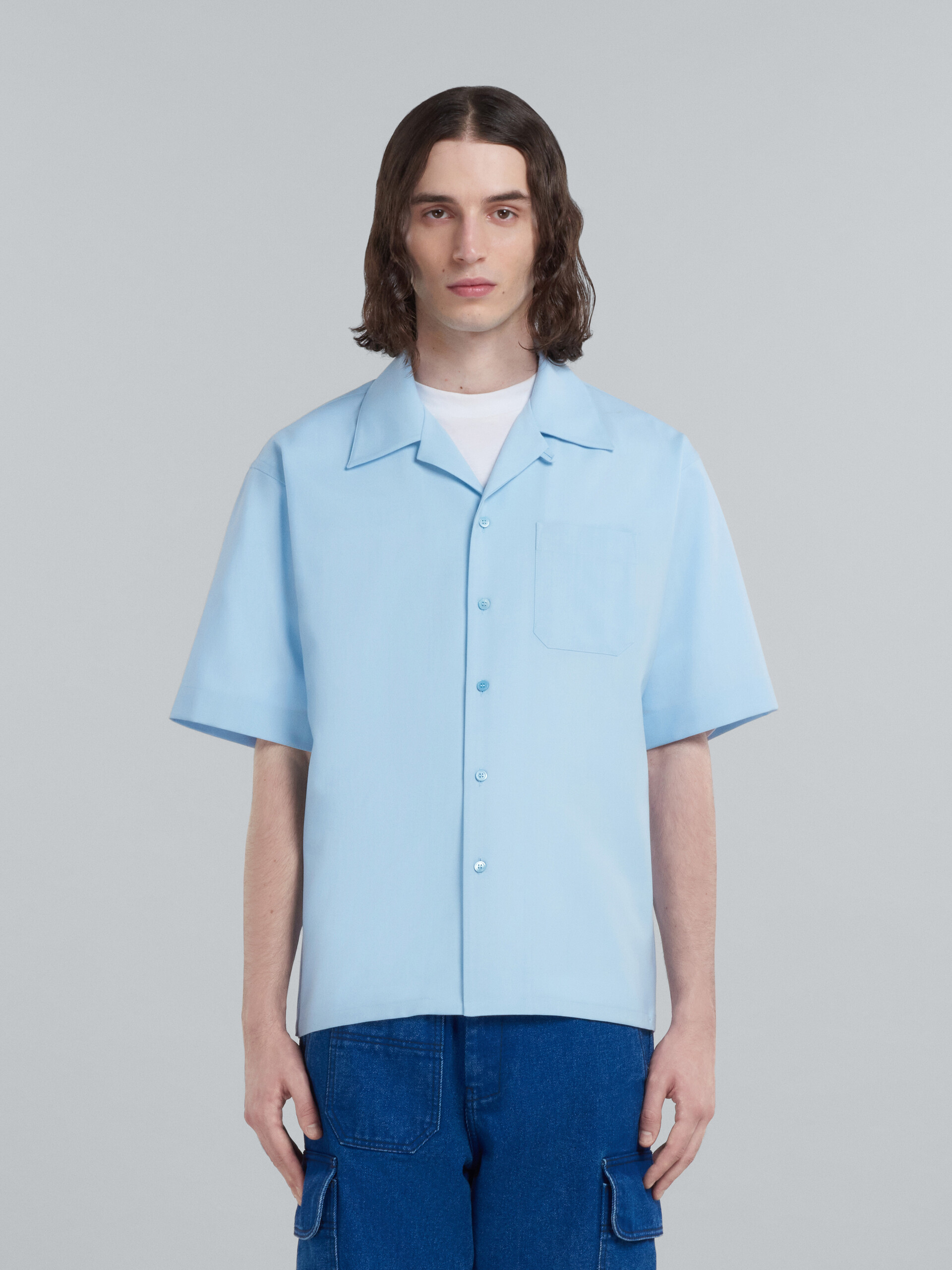 Light blue tropical wool bowling shirt - Shirts - Image 2