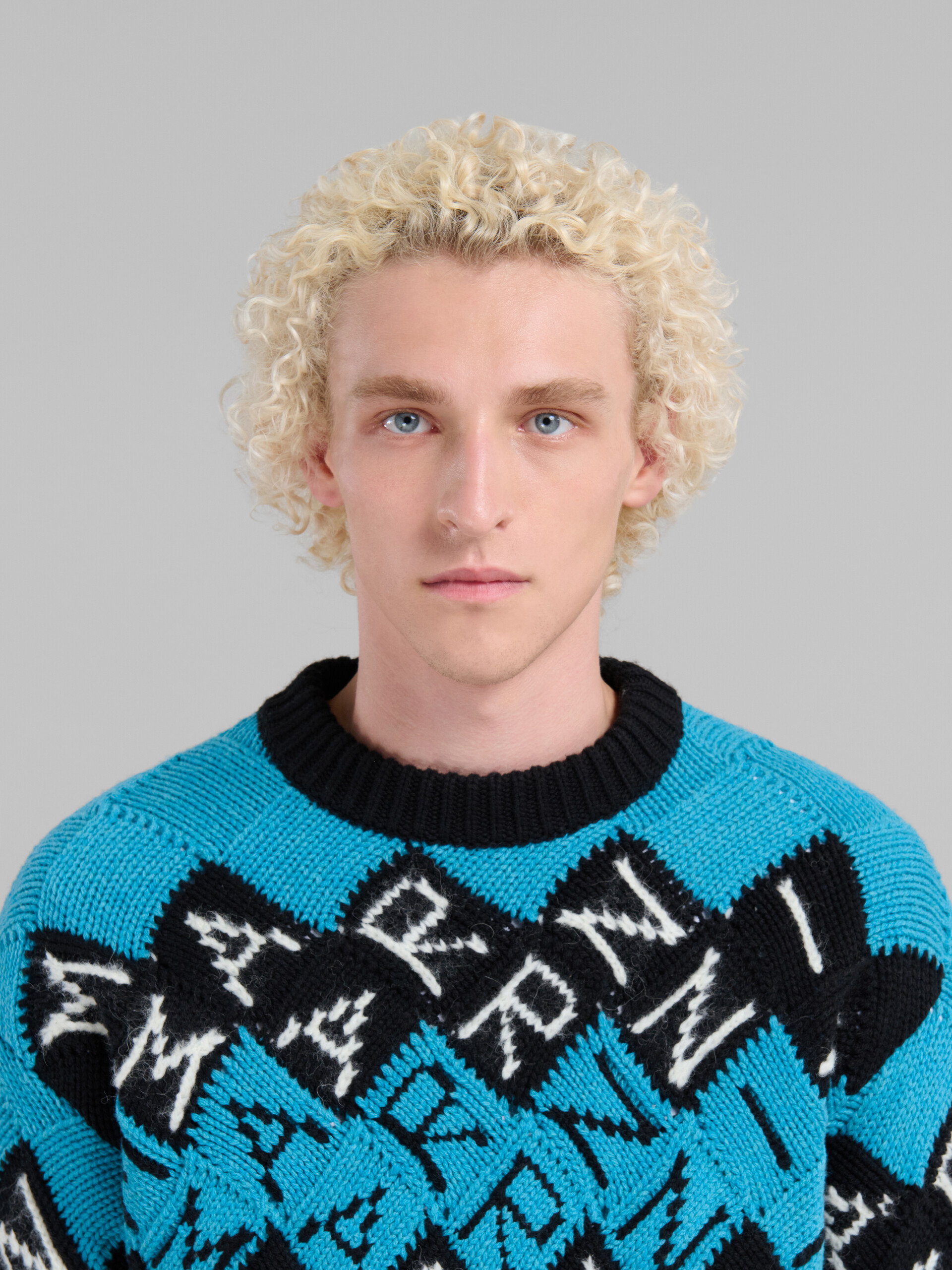 Maglione in lana nera e blu con motivo Marni intarsiato - Pullover - Image 4