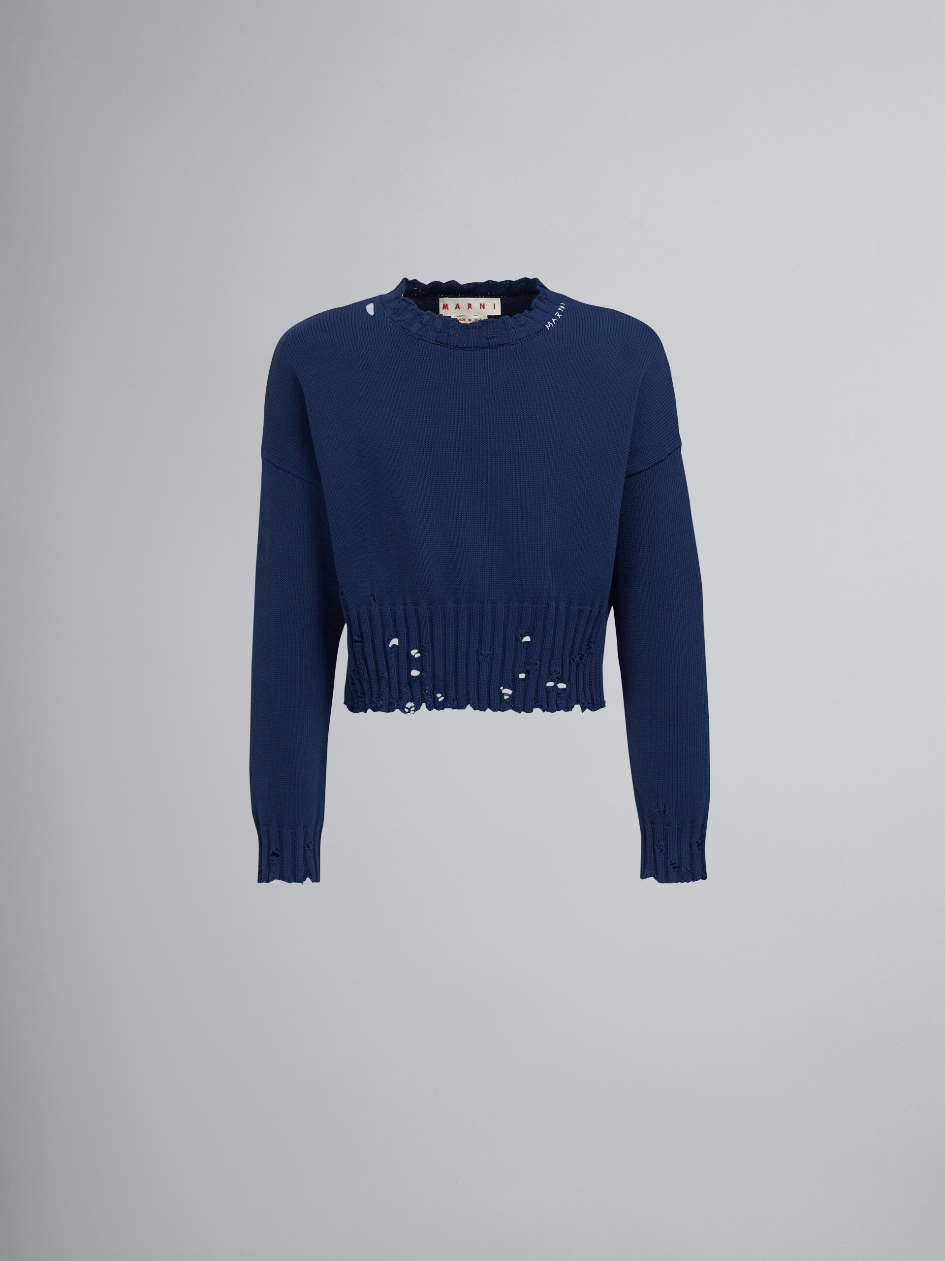 Blue cotton crewneck sweater - Pullovers - Image 1
