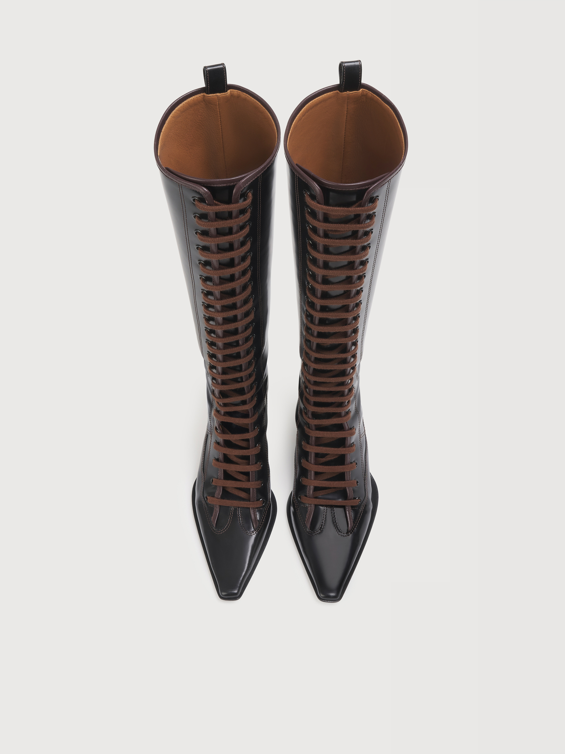 Black leather boot with full lace-up front - Boots - Image 3