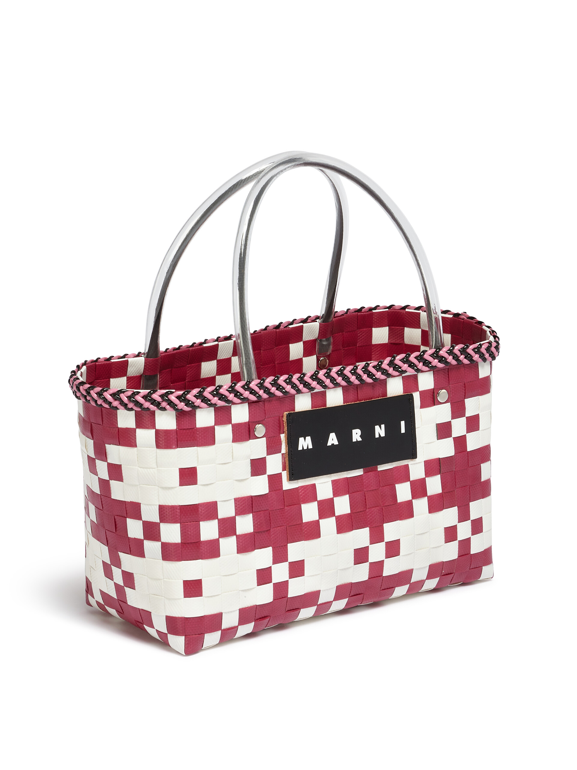 MARNI MARKET CHECK BAG in red and white tartan woven material - Shopping Bags - Image 4