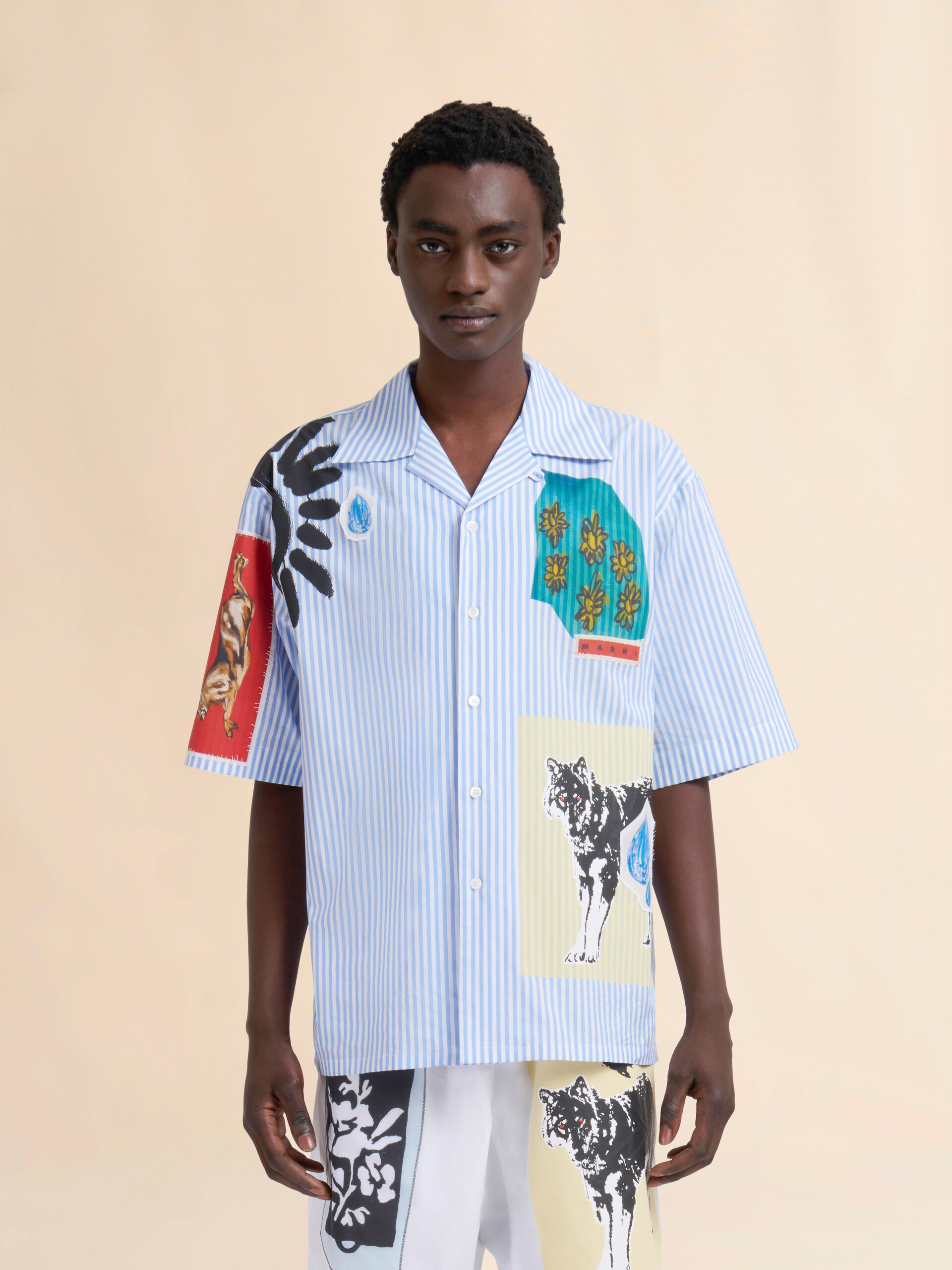 Light blue striped poplin bowling shirt - Shirts - Image 2