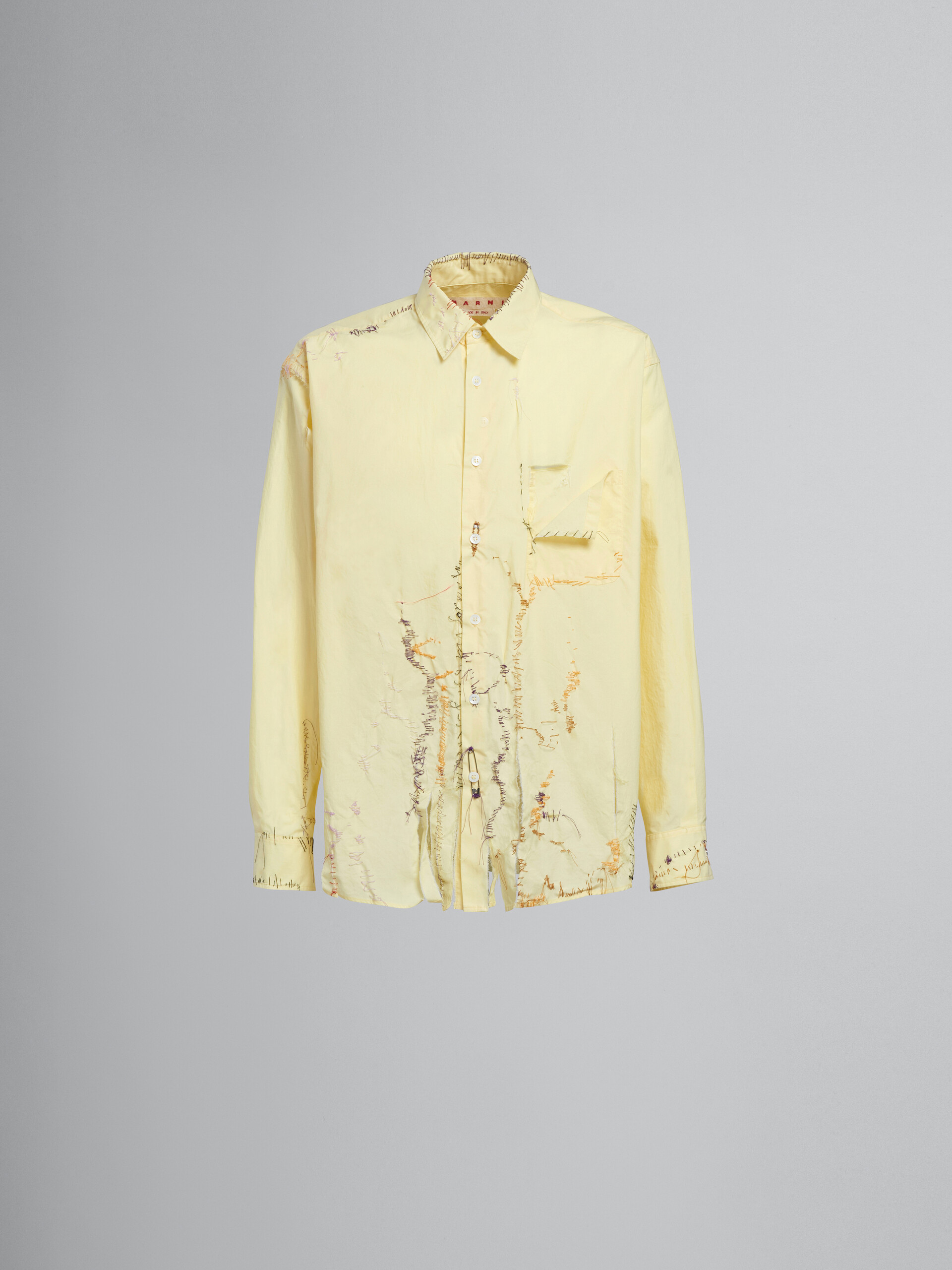 릴렉스 핏 티어스 장식 옐로우 코튼 셔츠 - Shirts - Image 1