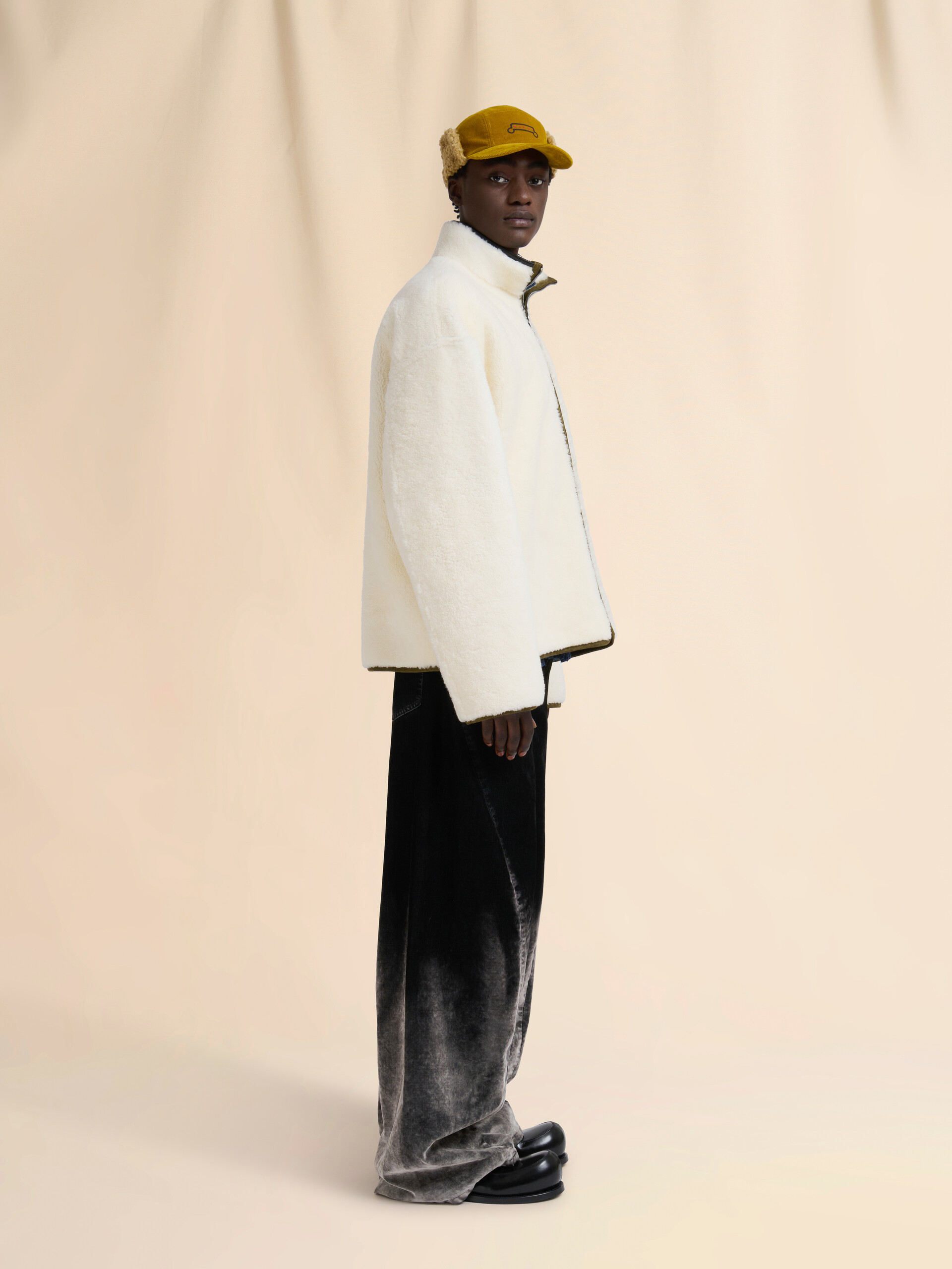 Cream shearling jacket with leather piping - Jackets - Image 6