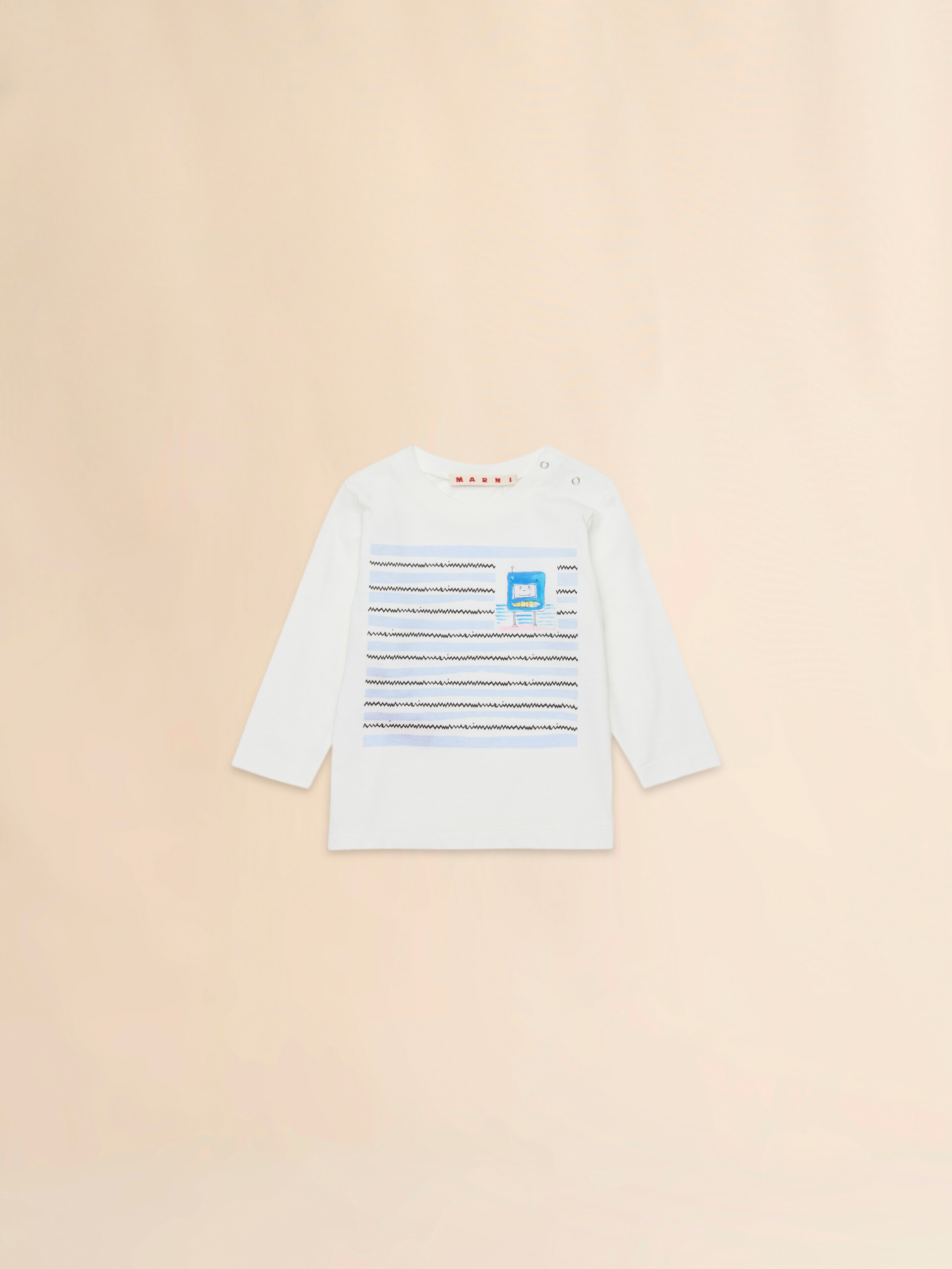 Off-white cotton long-sleeved T-shirt with Robottini print - T-shirts - Image 1