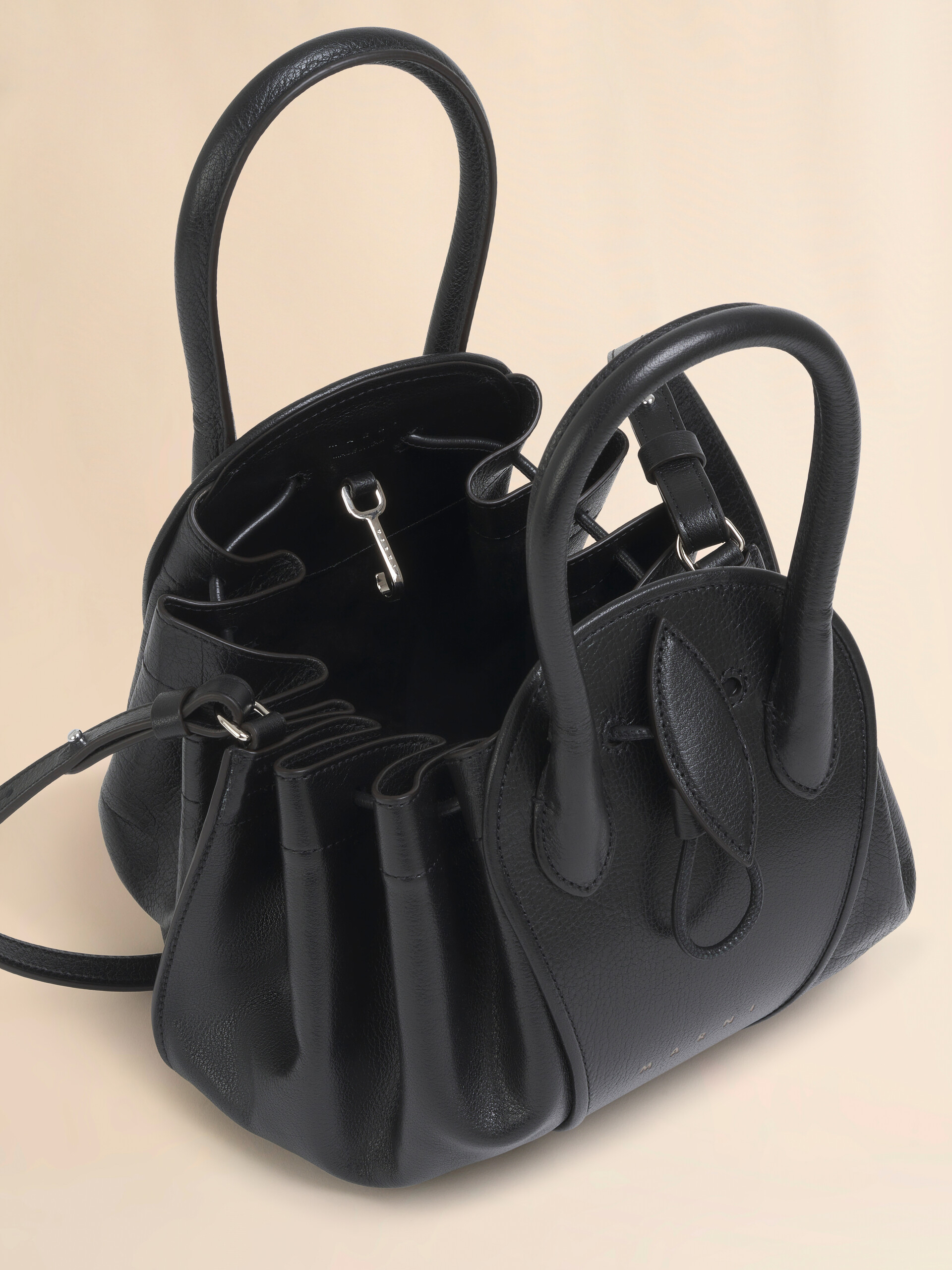 Black leather Tulipea small handbag - Shoulder Bags - Image 4