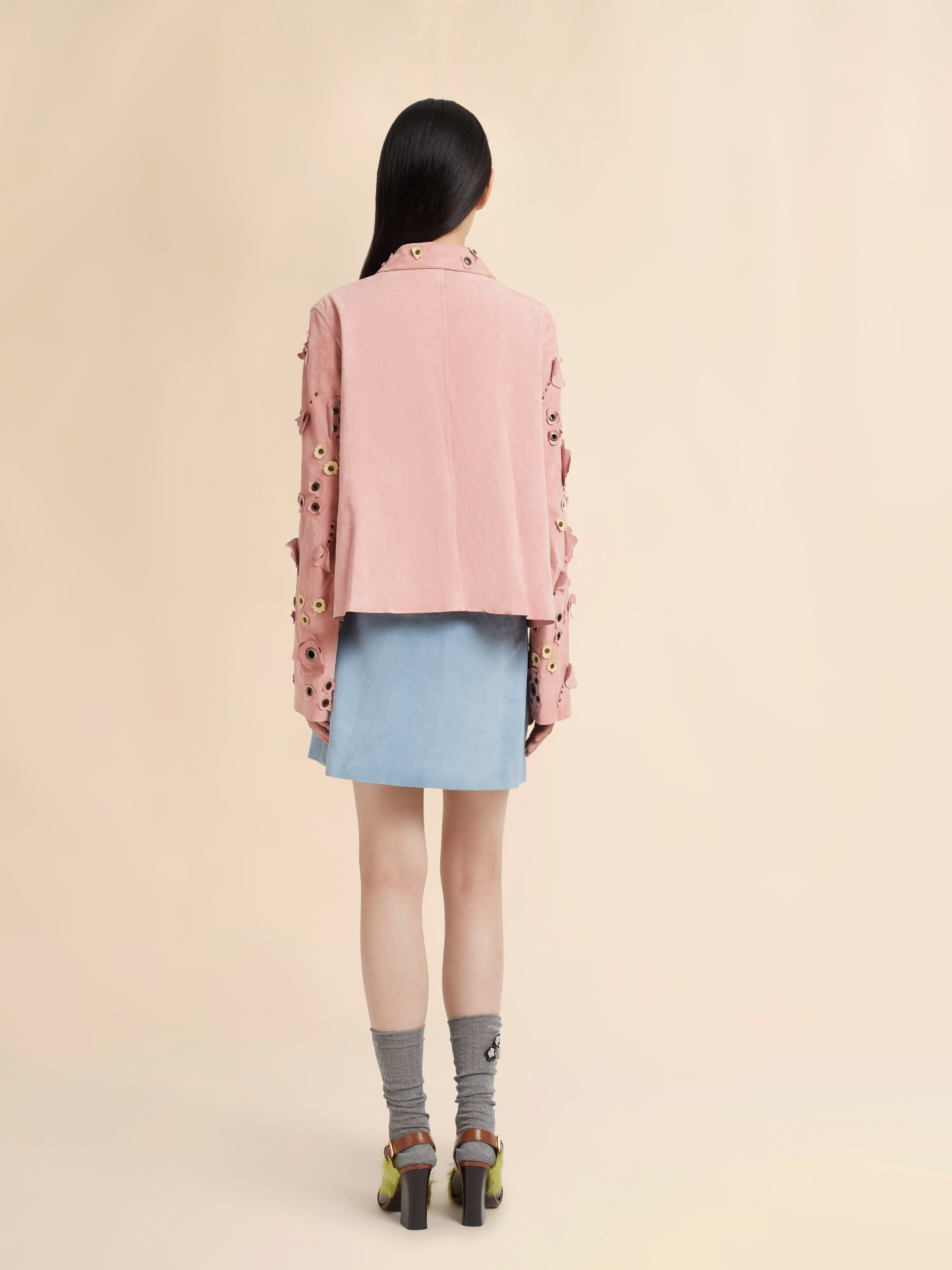 Pink suede jacket with flower appliqués - Jackets - Image 3