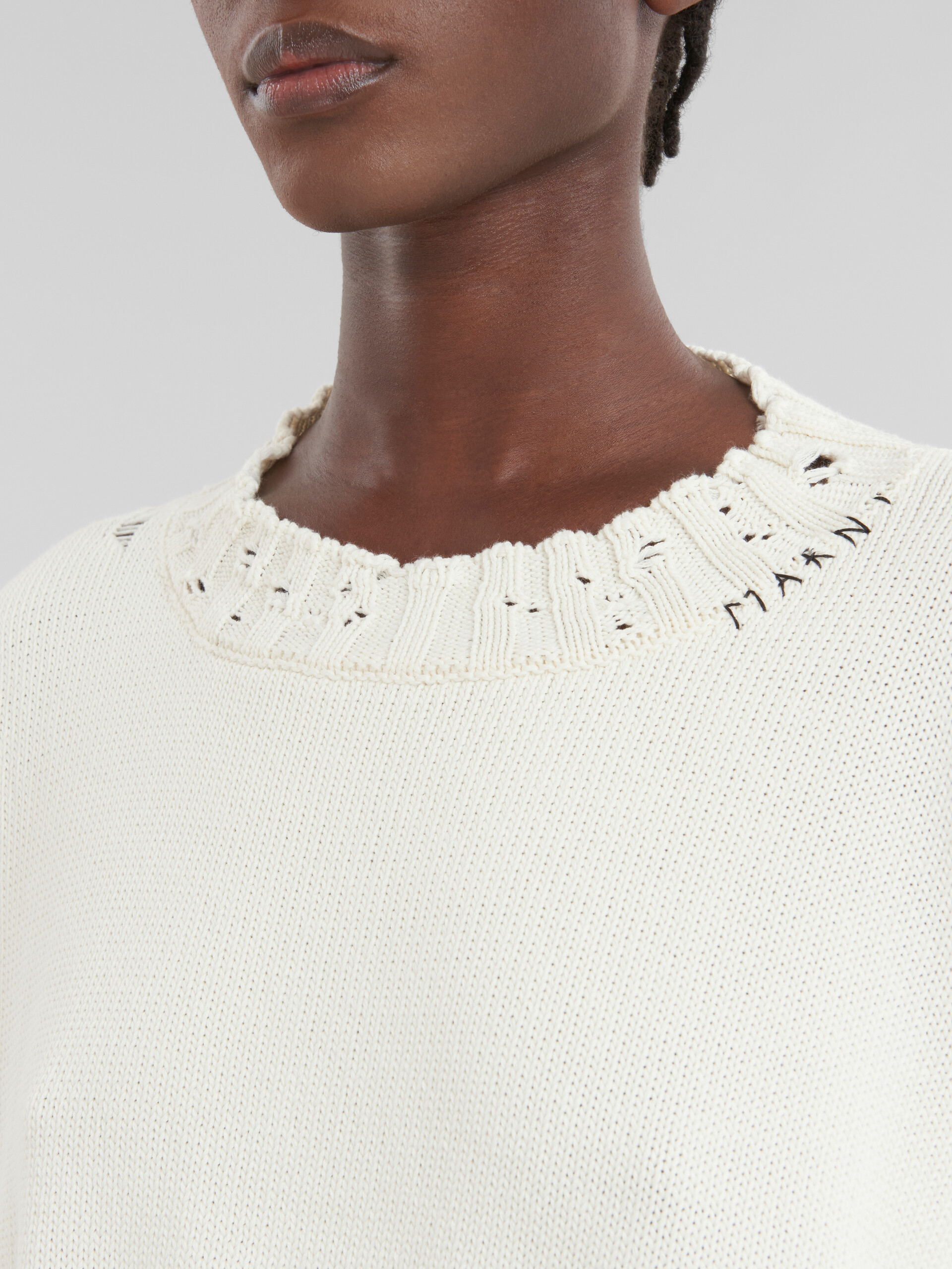 White cotton cropped sweater - Pullovers - Image 5