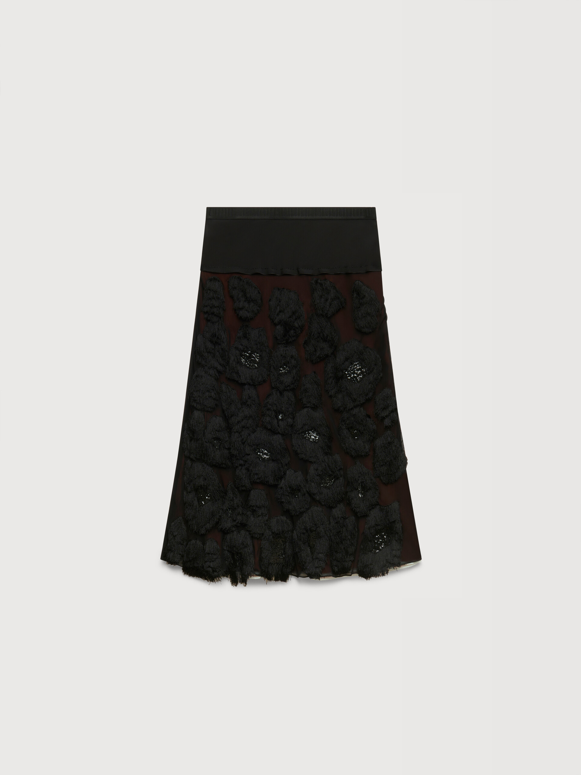 Black georgette skirt with shaggy camouflage motif - Skirts - Image 1