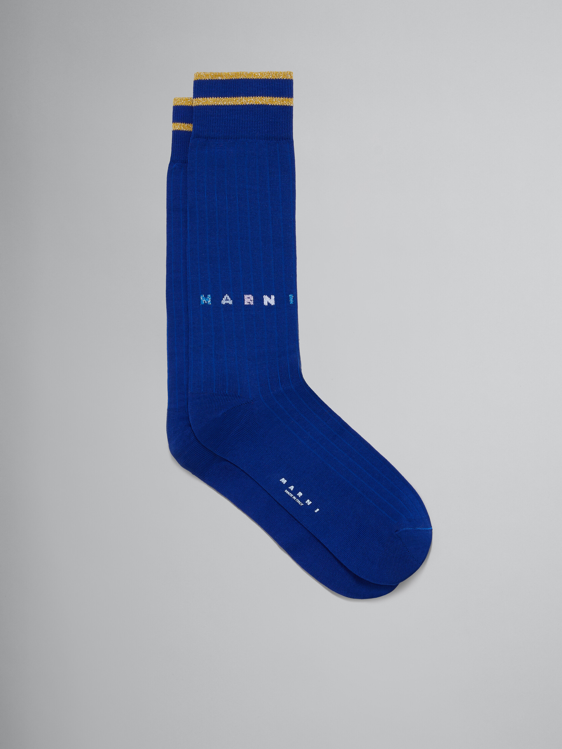 Blue cotton socks with Lurex logo - Socks - Image 1