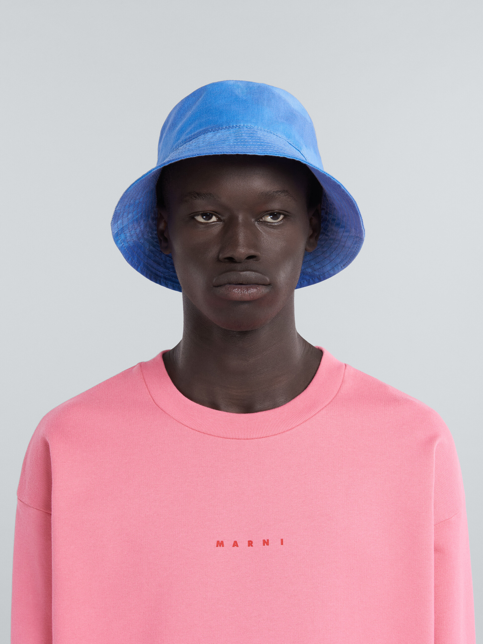 Bucket hat in canvas with light blue Clouds motif - Hats - Image 2