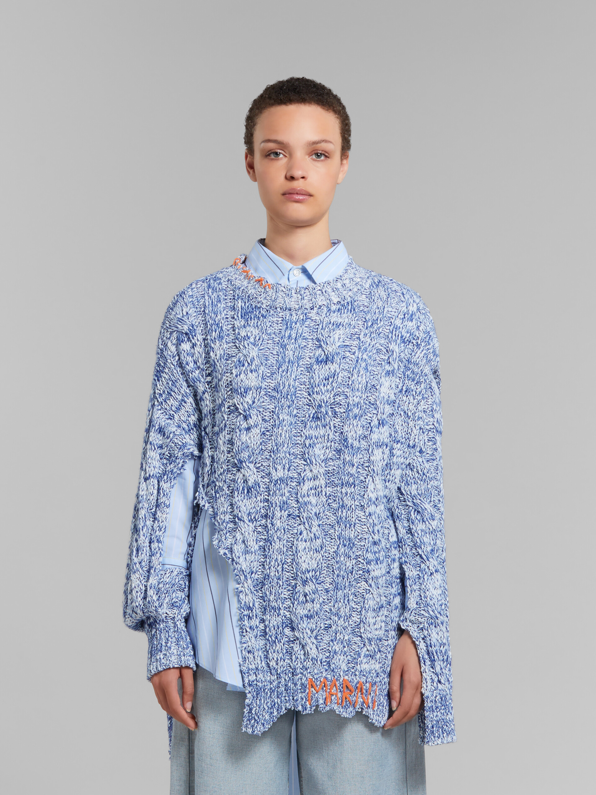 Blue mouliné jumper with nibbled edges - Pullovers - Image 2