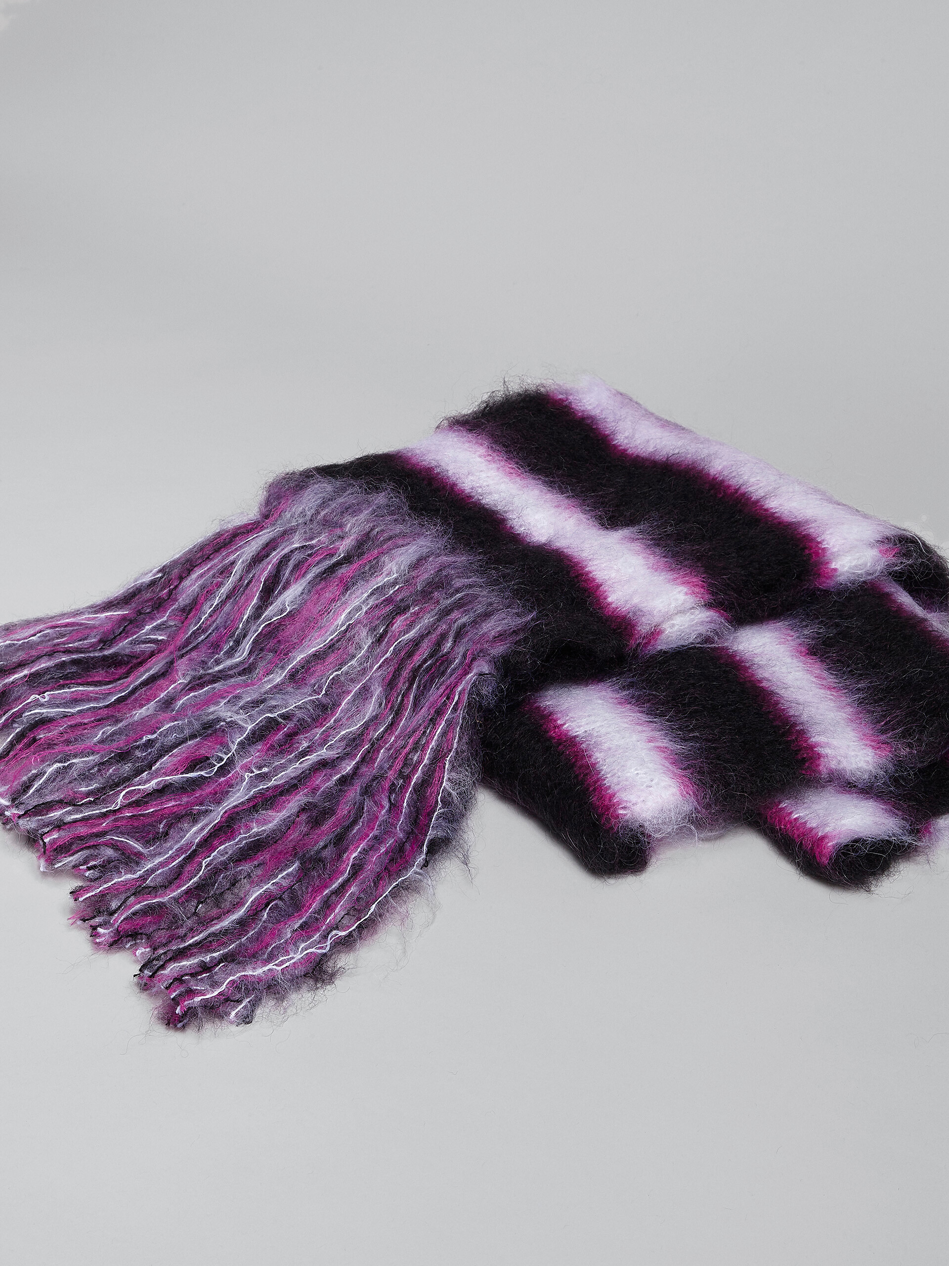Black striped mohair and wool scarf - Scarves - Image 3