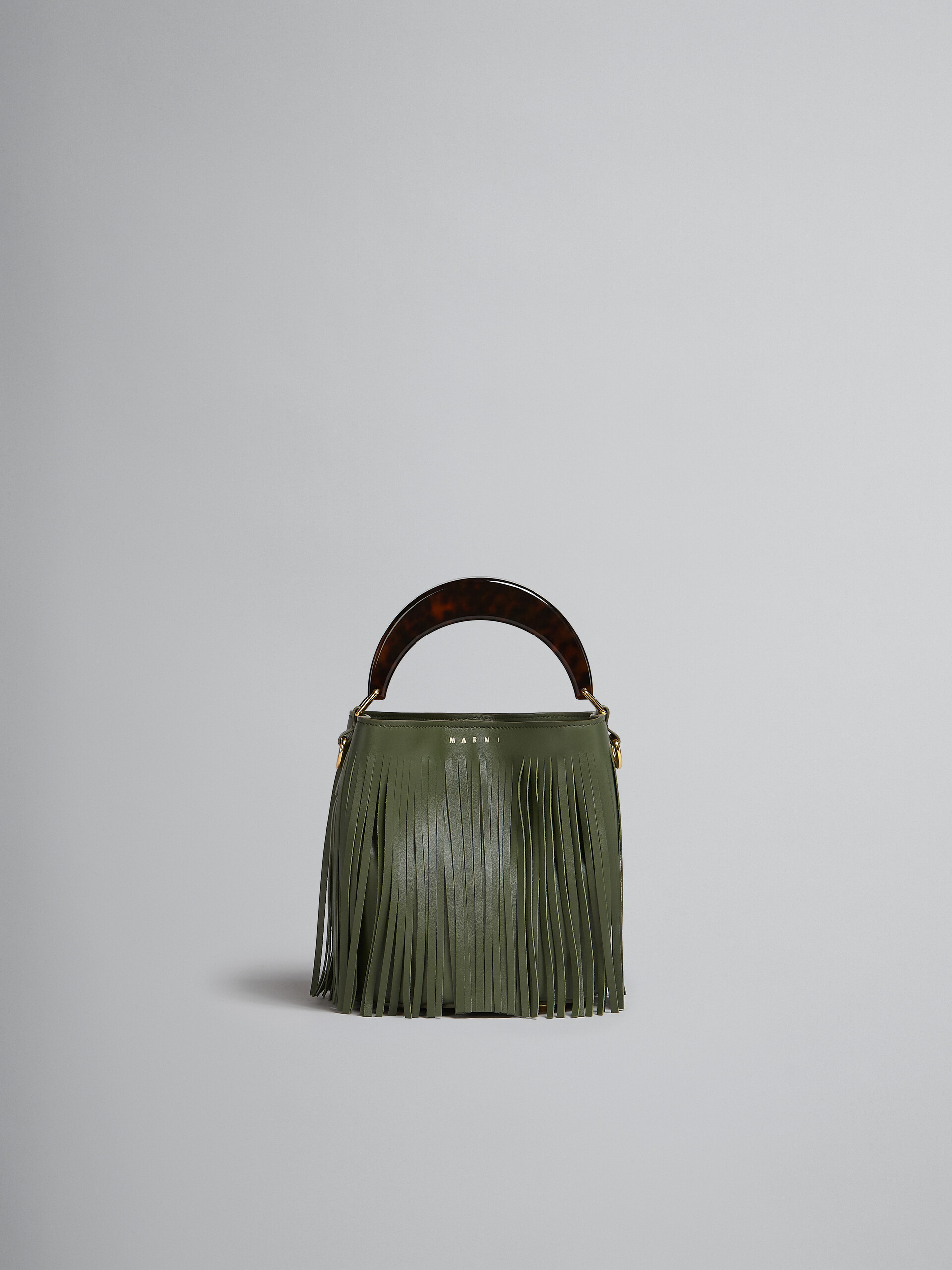 Venice Small Bucket in green leather with fringes - Shoulder Bags - Image 1