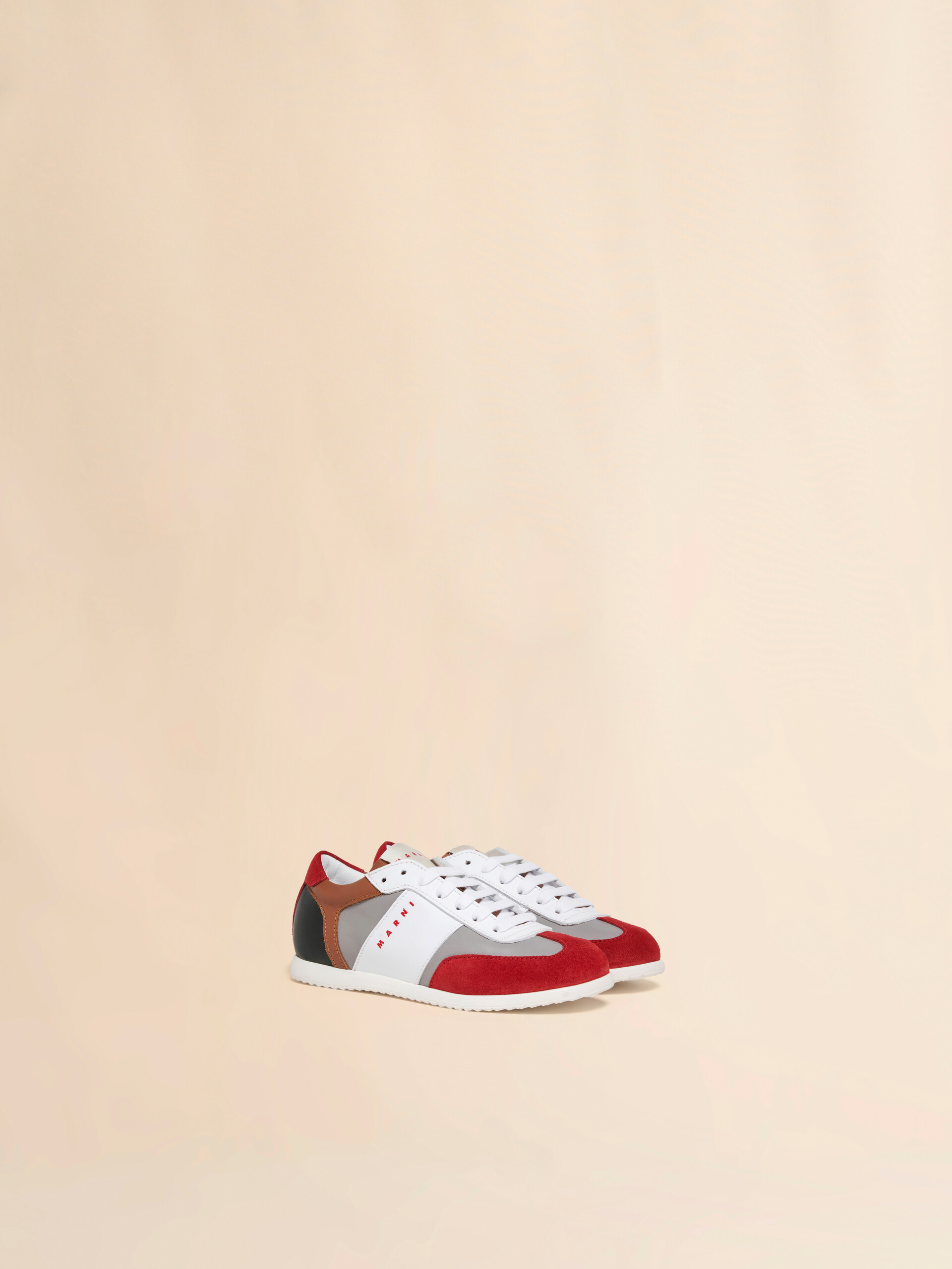 Grey leather sneaker with colour-block overlays - Sneakers - Image 2