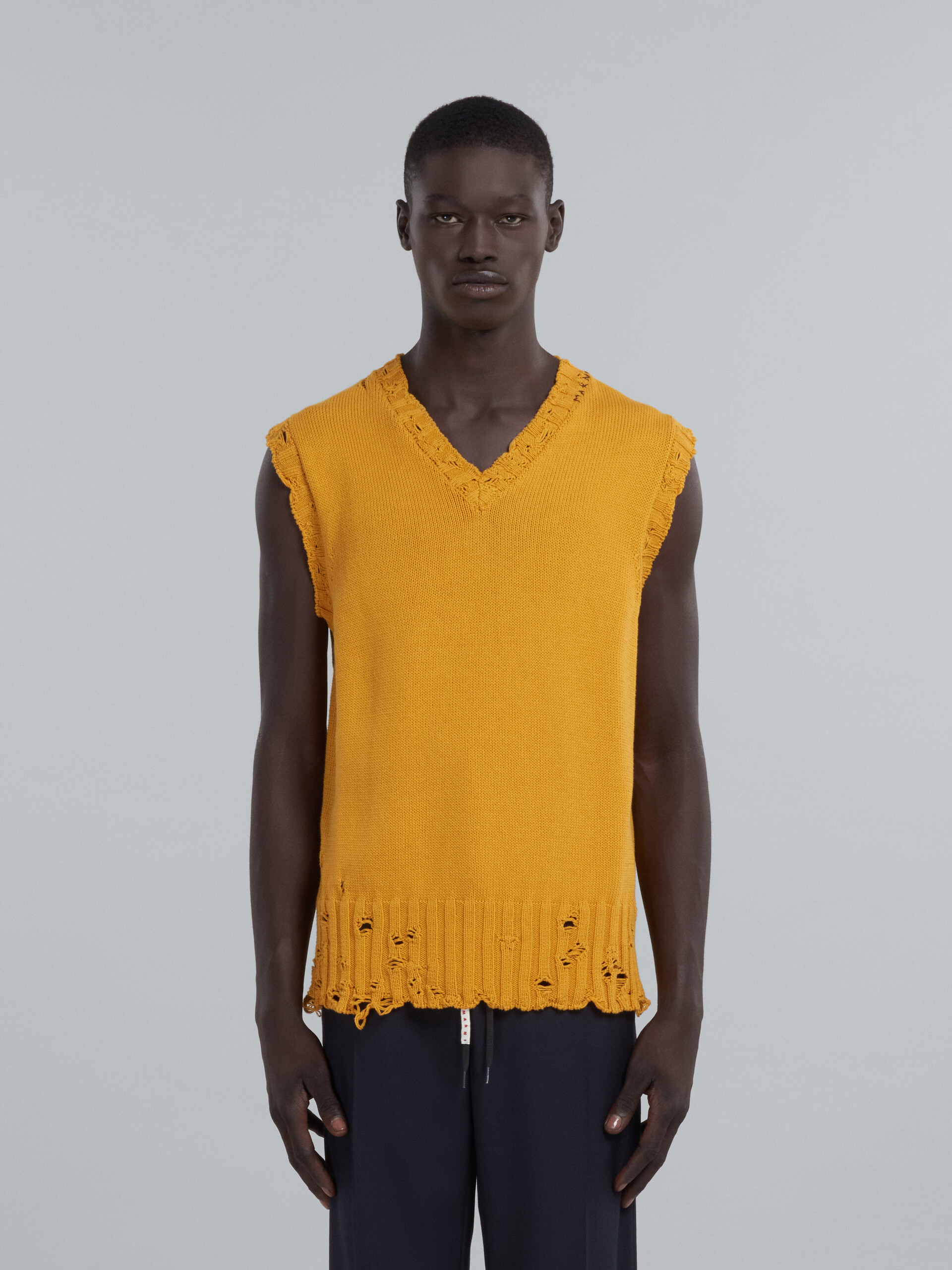 Orange cotton V neck sweater - Pullovers - Image 2
