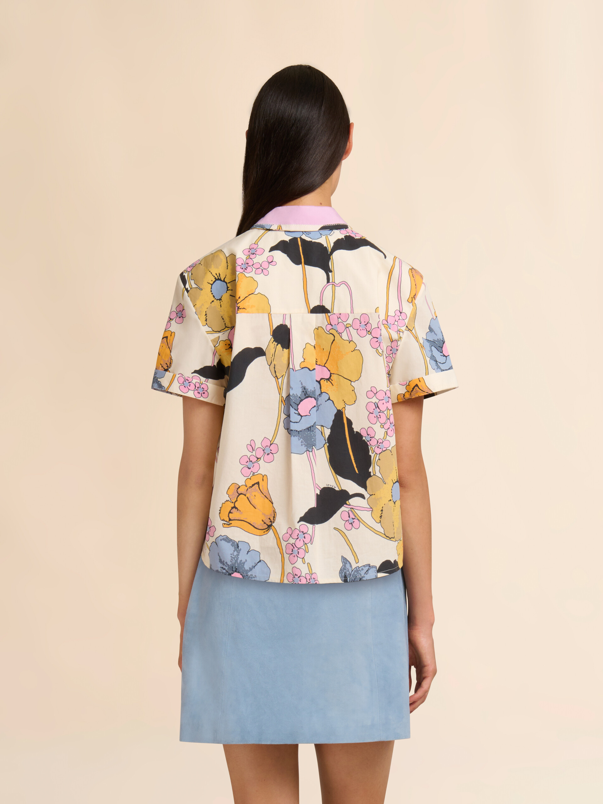 Cream poplin cropped shirt with Melodia print - Shirts - Image 3